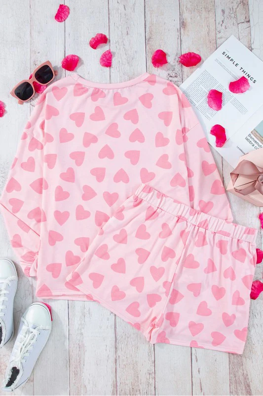Heart Print Long Sleeve Top Shorts Lounge Set - Image 13