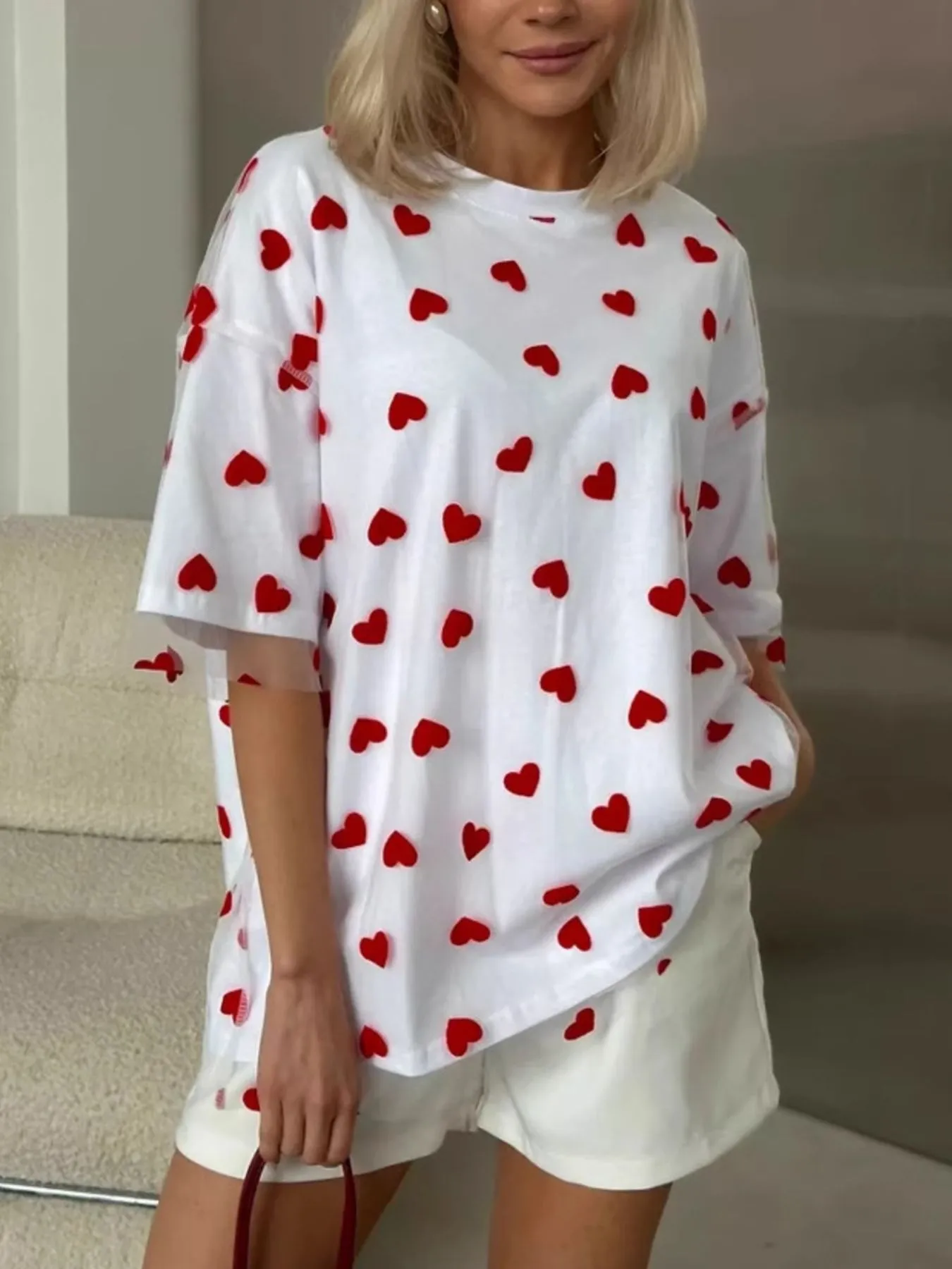 Heart Print Oversized T-Shirt - Image 12