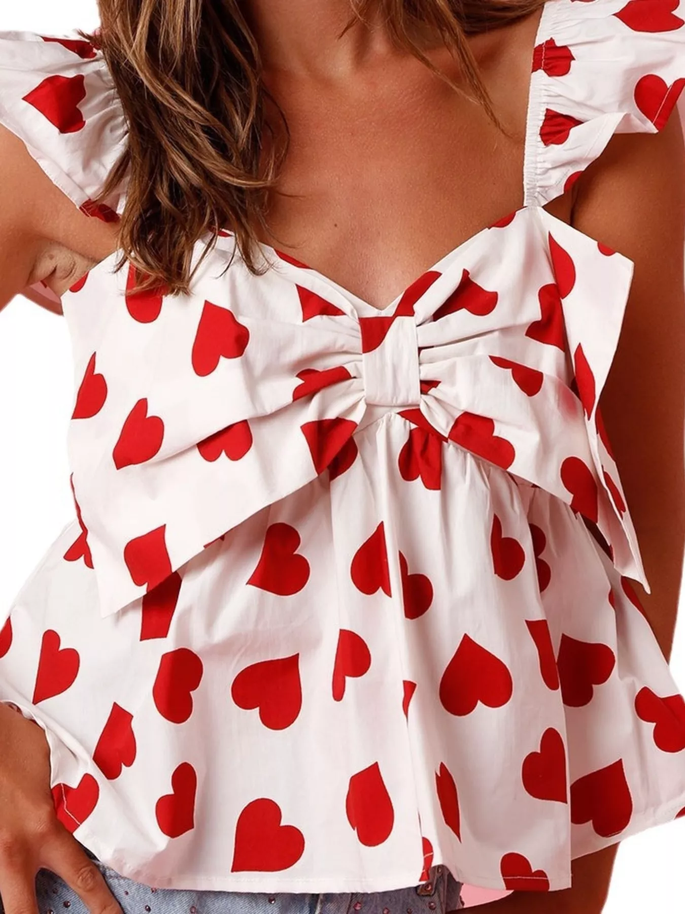 Heart Print Ruffle Trim Bow Tank - Image 2