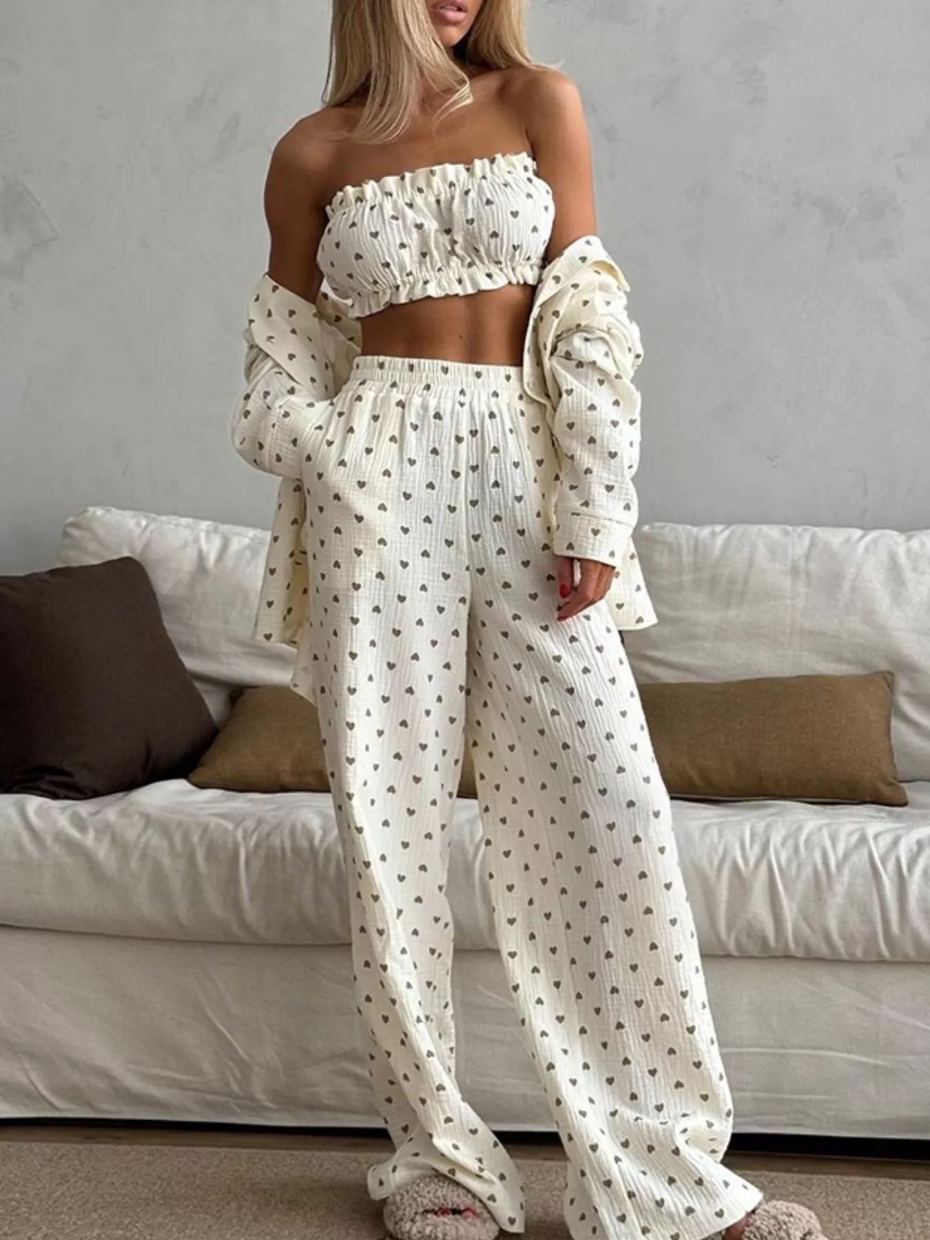 Heart Print Three-Piece Lounge Set - Image 2