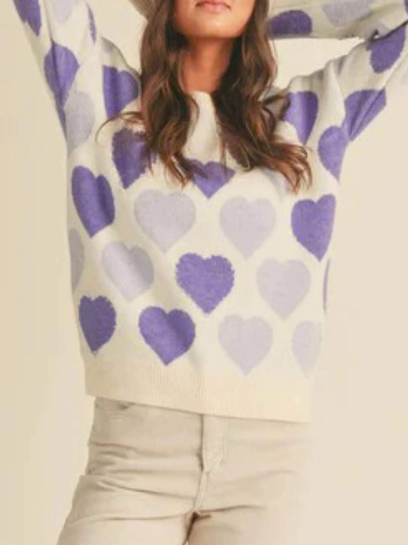 Heart Ribbed Hem Long Sleeve Sweater - Image 11
