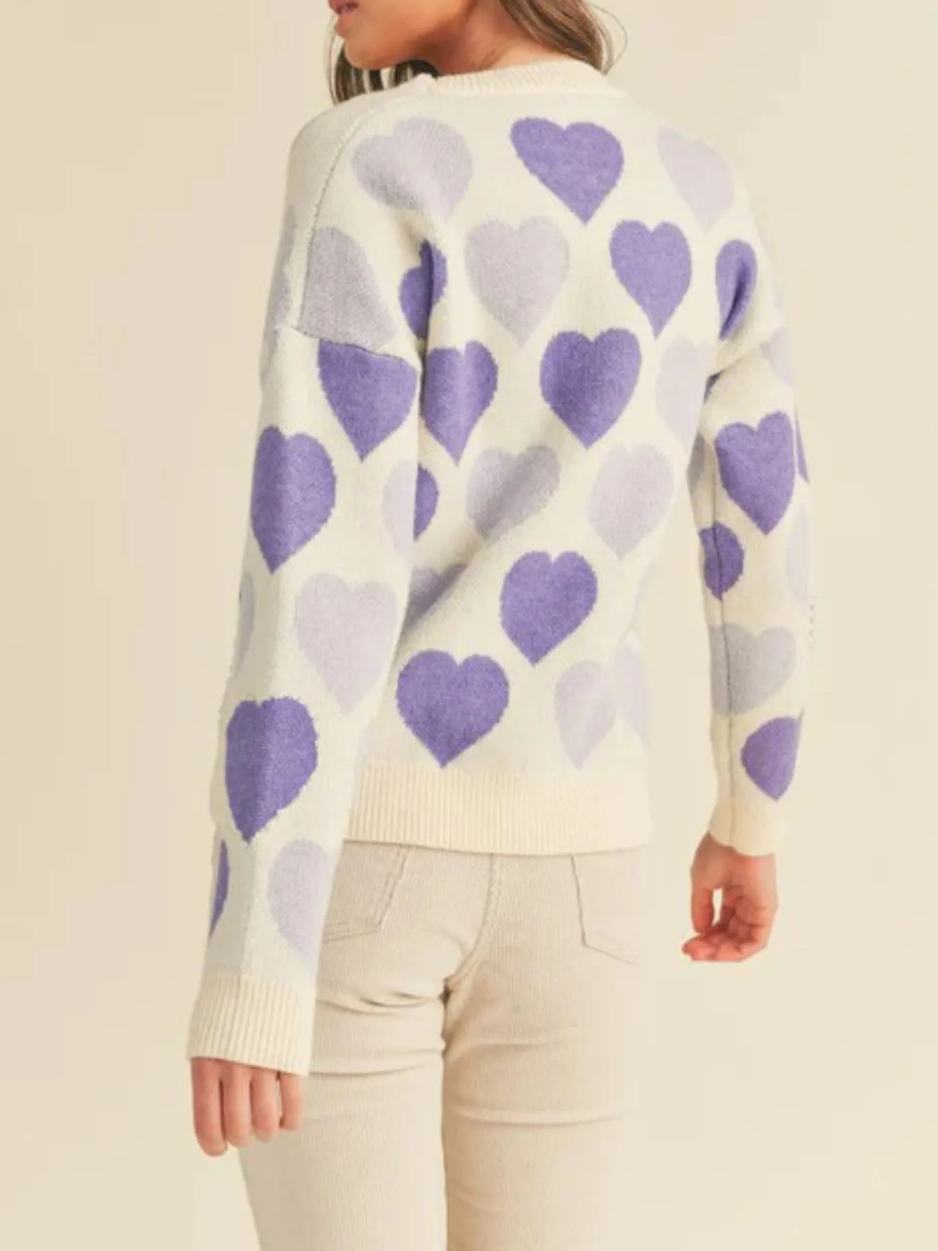 Heart Ribbed Hem Long Sleeve Sweater - Image 12