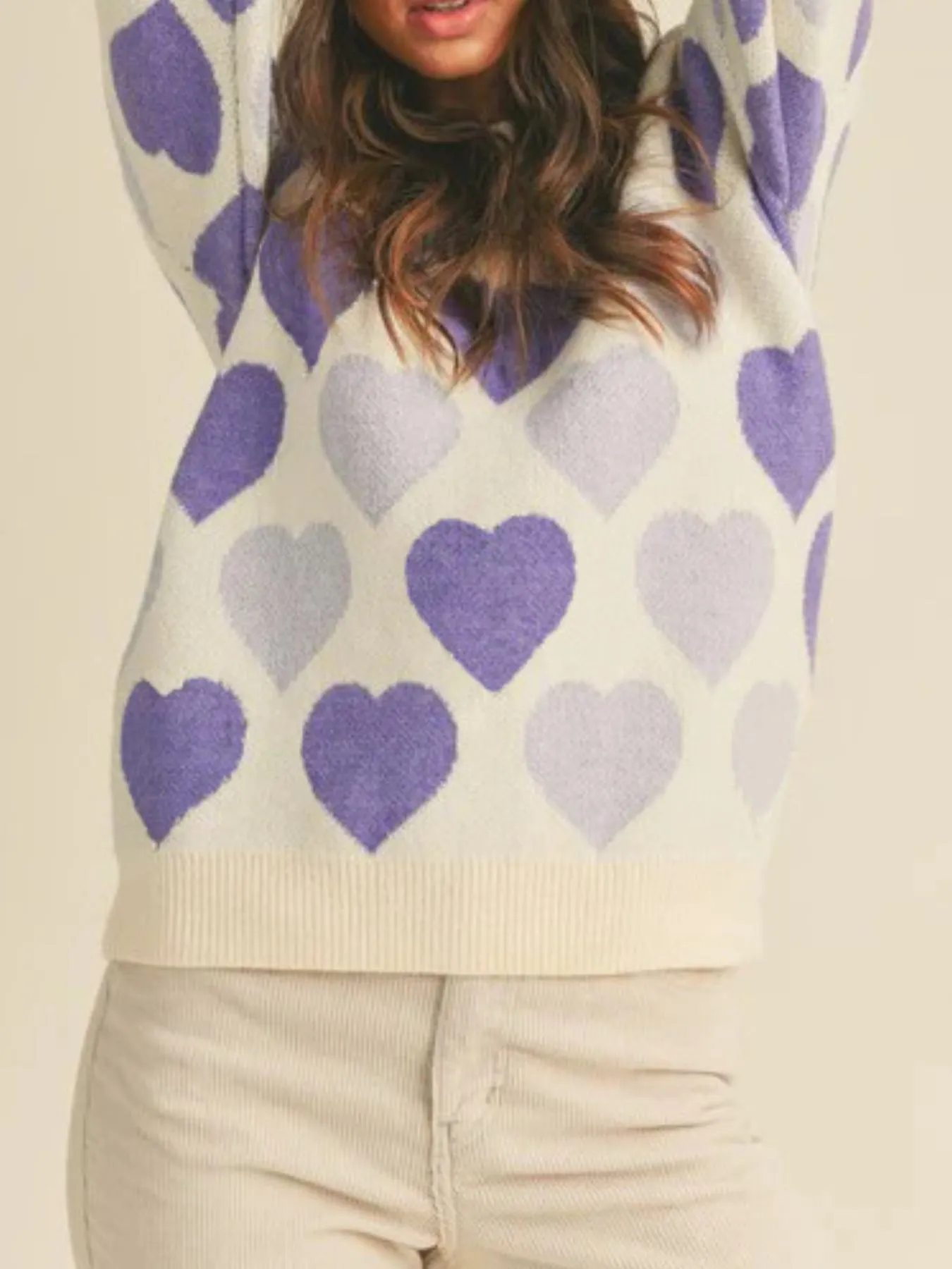 Heart Ribbed Hem Long Sleeve Sweater - Image 13