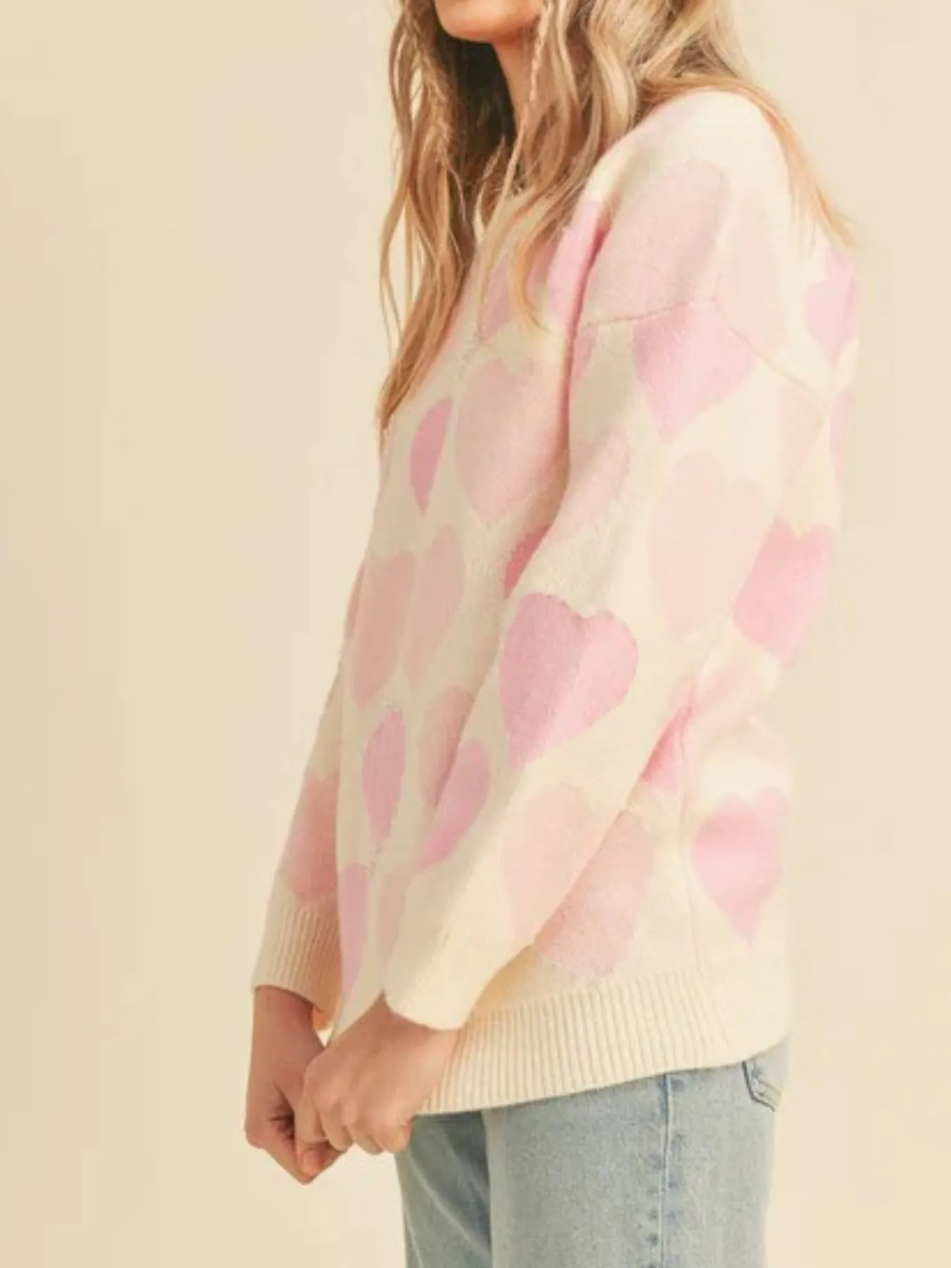 Heart Ribbed Hem Long Sleeve Sweater - Image 17