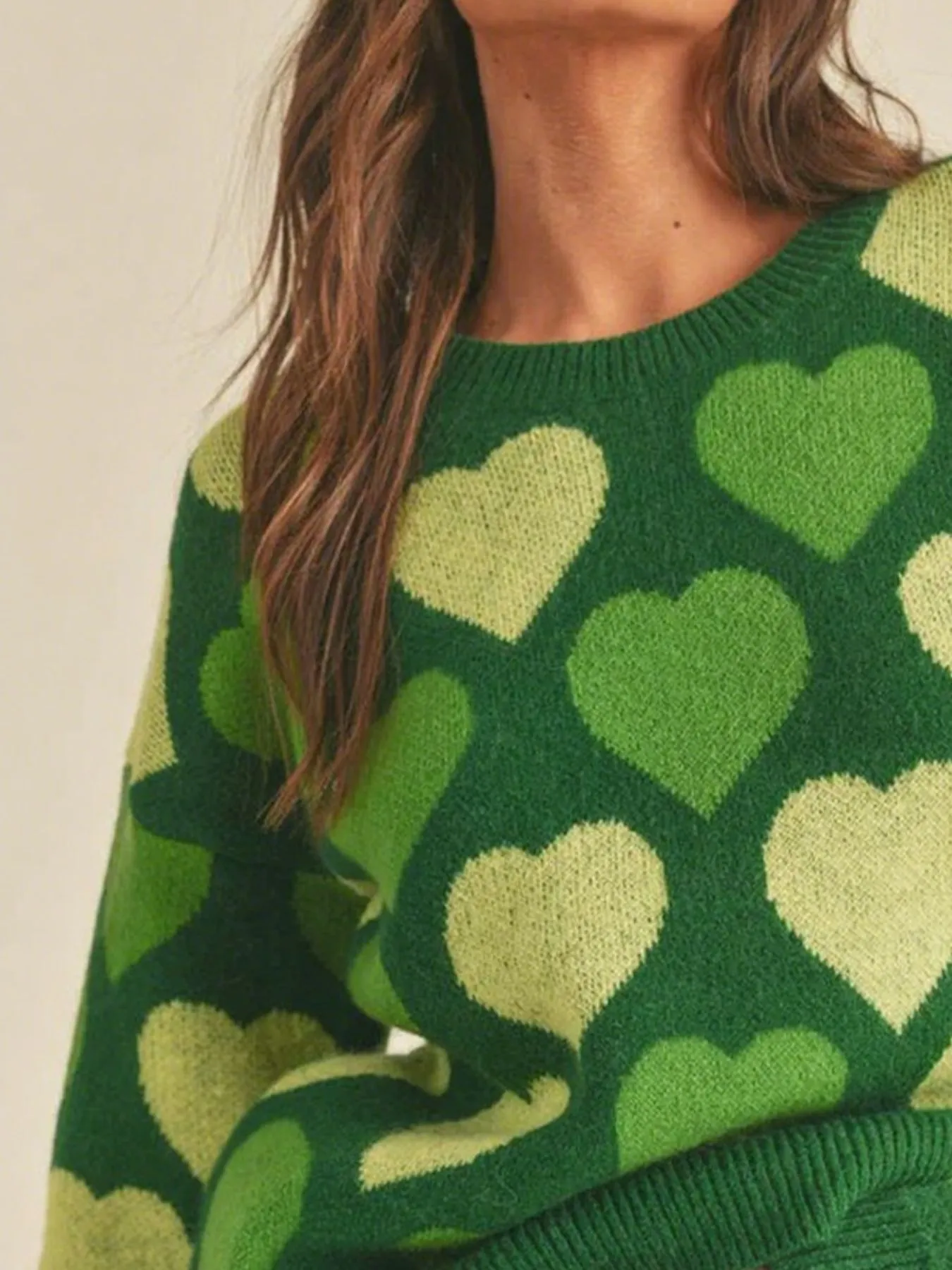 Heart Ribbed Hem Long Sleeve Sweater - Image 4