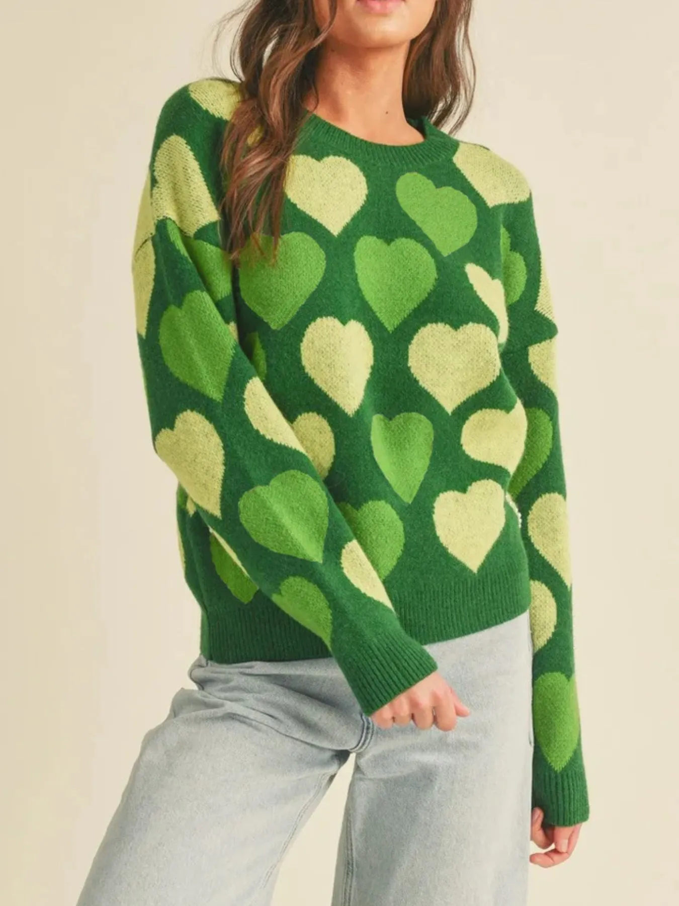 Heart Ribbed Hem Long Sleeve Sweater - Image 7