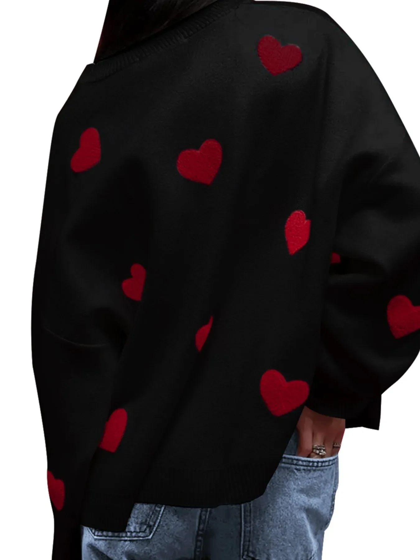 Heart Round Neck Long Sleeve Sweater - Image 3
