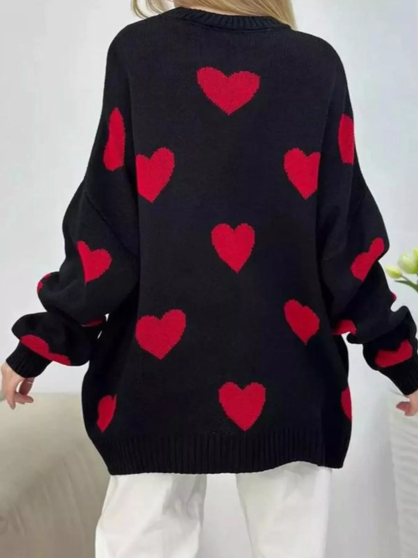 Heart Round Neck Oversized Knit Sweater - Image 7