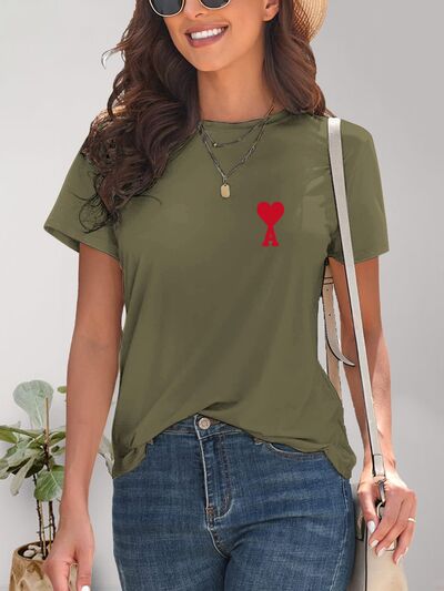 Heart Round Neck Short Sleeve T-Shirt - Image 10