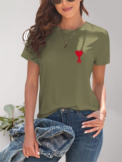 Heart Round Neck Short Sleeve T-Shirt - Image 12