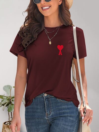Heart Round Neck Short Sleeve T-Shirt - Image 4