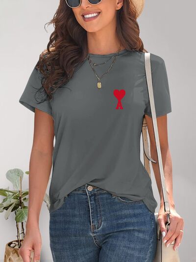 Heart Round Neck Short Sleeve T-Shirt - Image 7