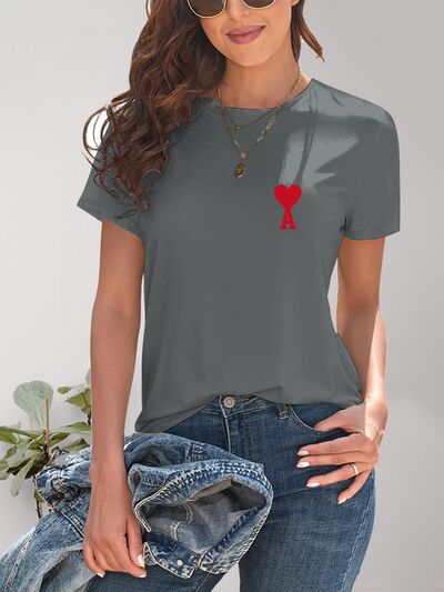 Heart Round Neck Short Sleeve T-Shirt - Image 9