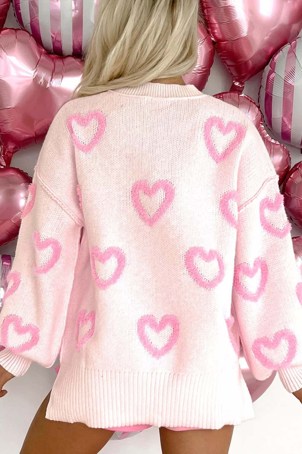 Heart Shape Bubble Sleeve Baggy Sweater - Image 8