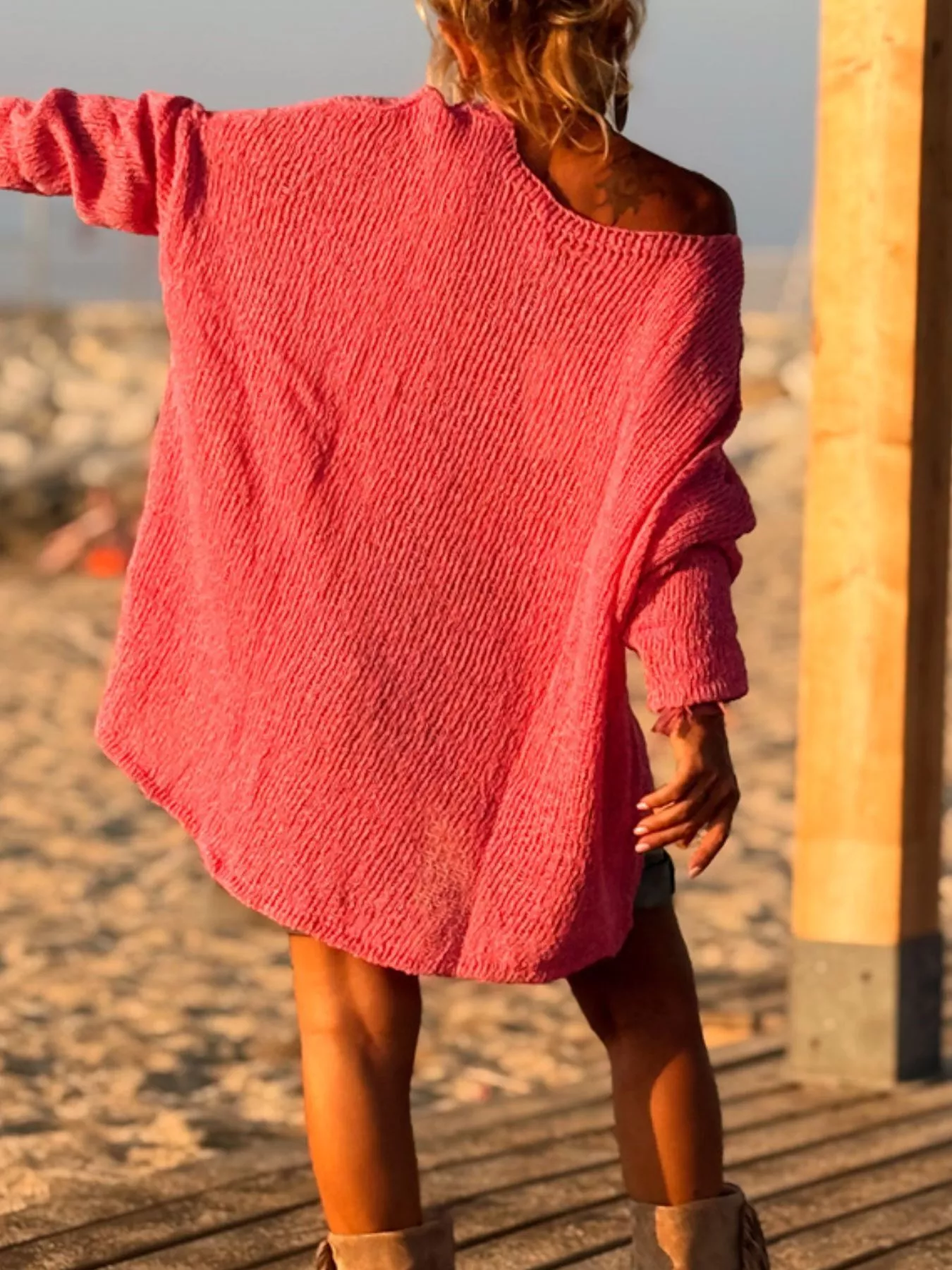 Heart V-Neck Dropped Shoulder Sweater - Image 5