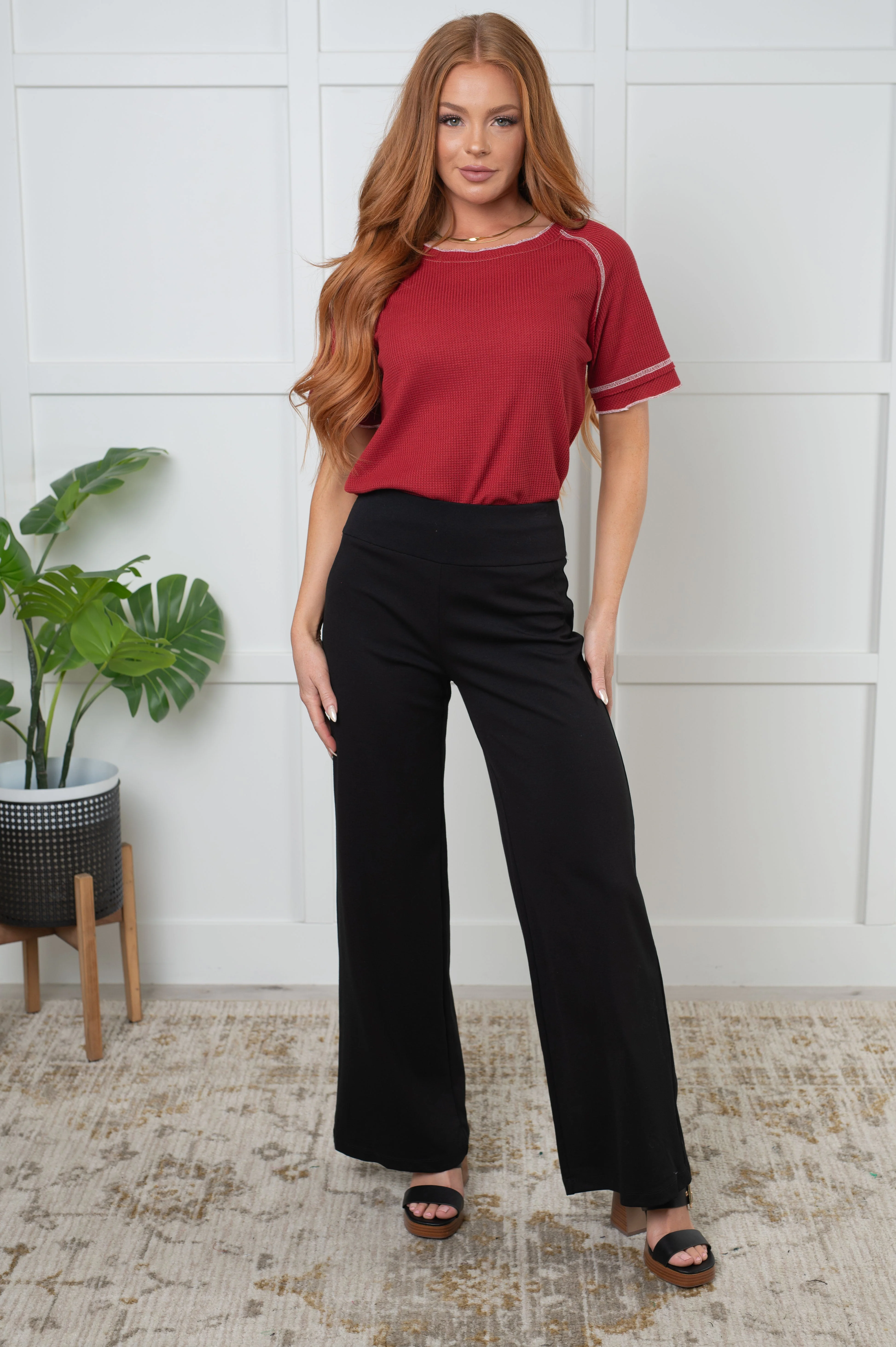 Heartbreaker Waffle Knit Tee in Cranberry - Image 2