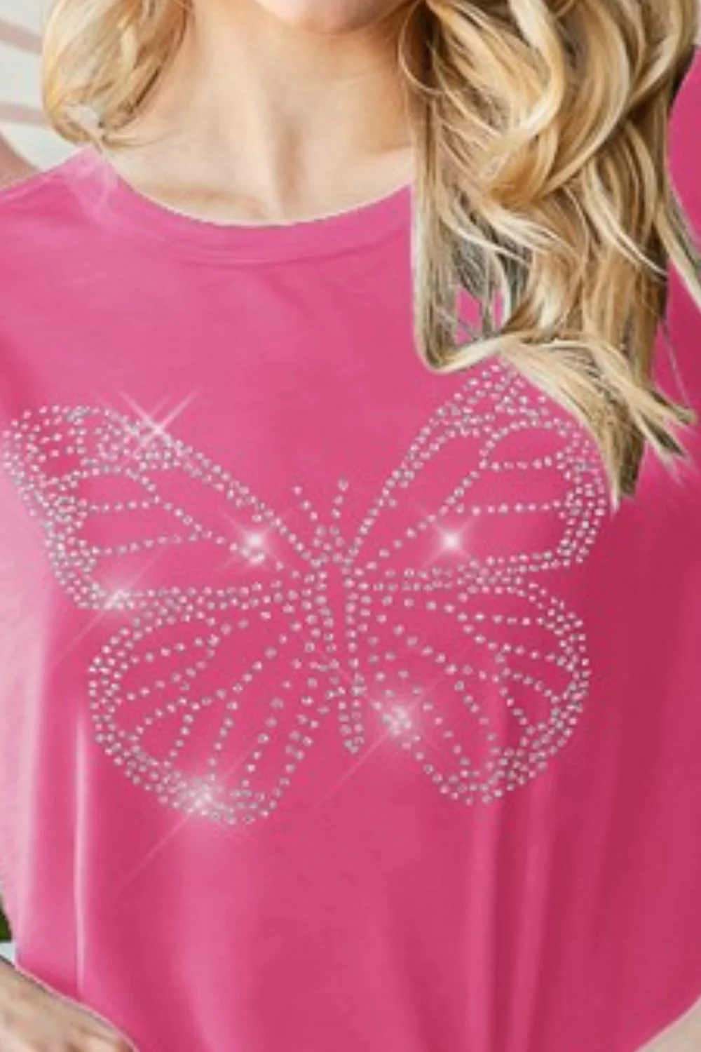 Heimish Full Size Rhinestone Butterfly Round Neck Short Sleeve T-Shirt Plus Size - Image 2