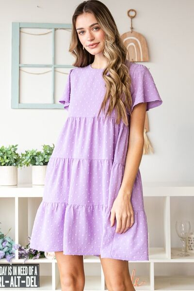 Heimish Full Size Swiss Dot Short Sleeve Tiered Dress - Image 6