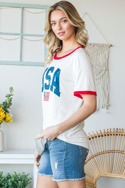 Heimish Full Size USA Contrast Trim Short Sleeve T-Shirt - Image 3
