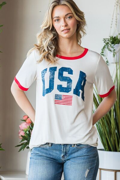 Heimish Full Size USA Contrast Trim Short Sleeve T-Shirt - Image 4