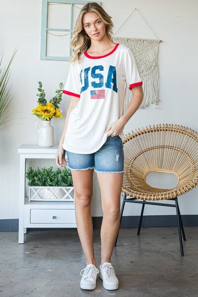 Heimish Full Size USA Contrast Trim Short Sleeve T-Shirt - Image 5