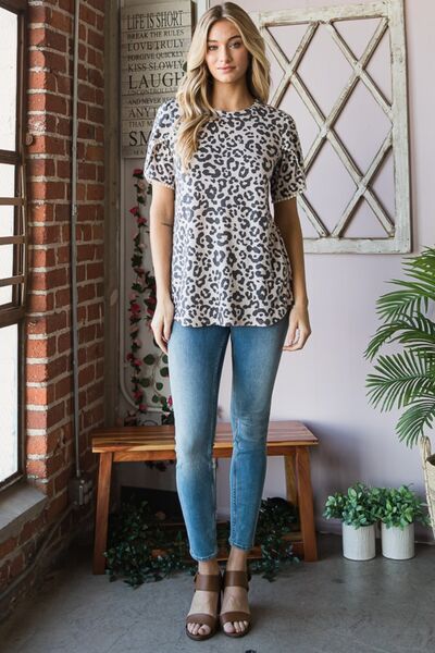 Heimish Leopard Round Neck Petal Sleeve T-Shirt - Image 6