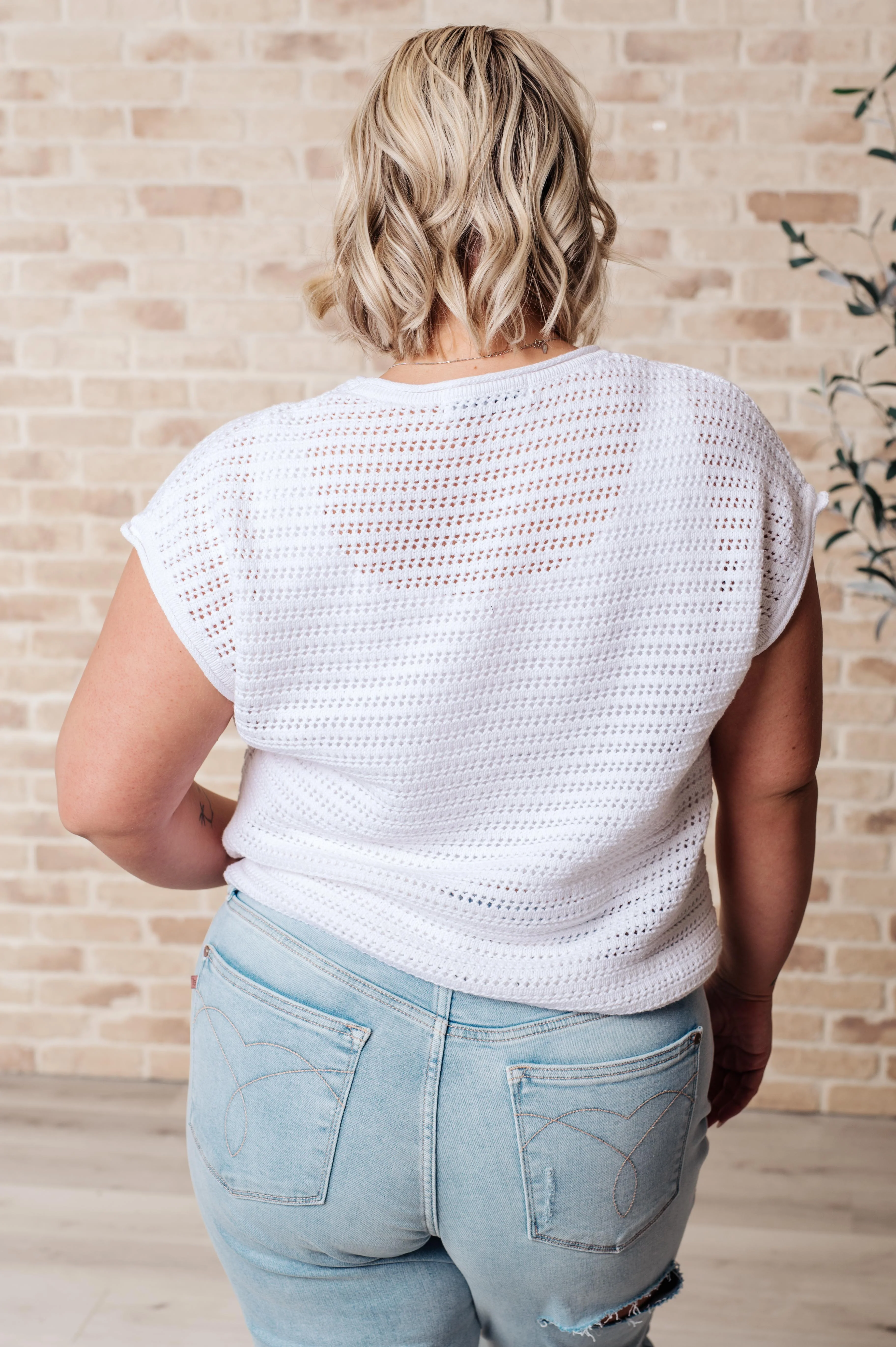 Here for More Open Knit Cap Sleeve Sweater - Image 7