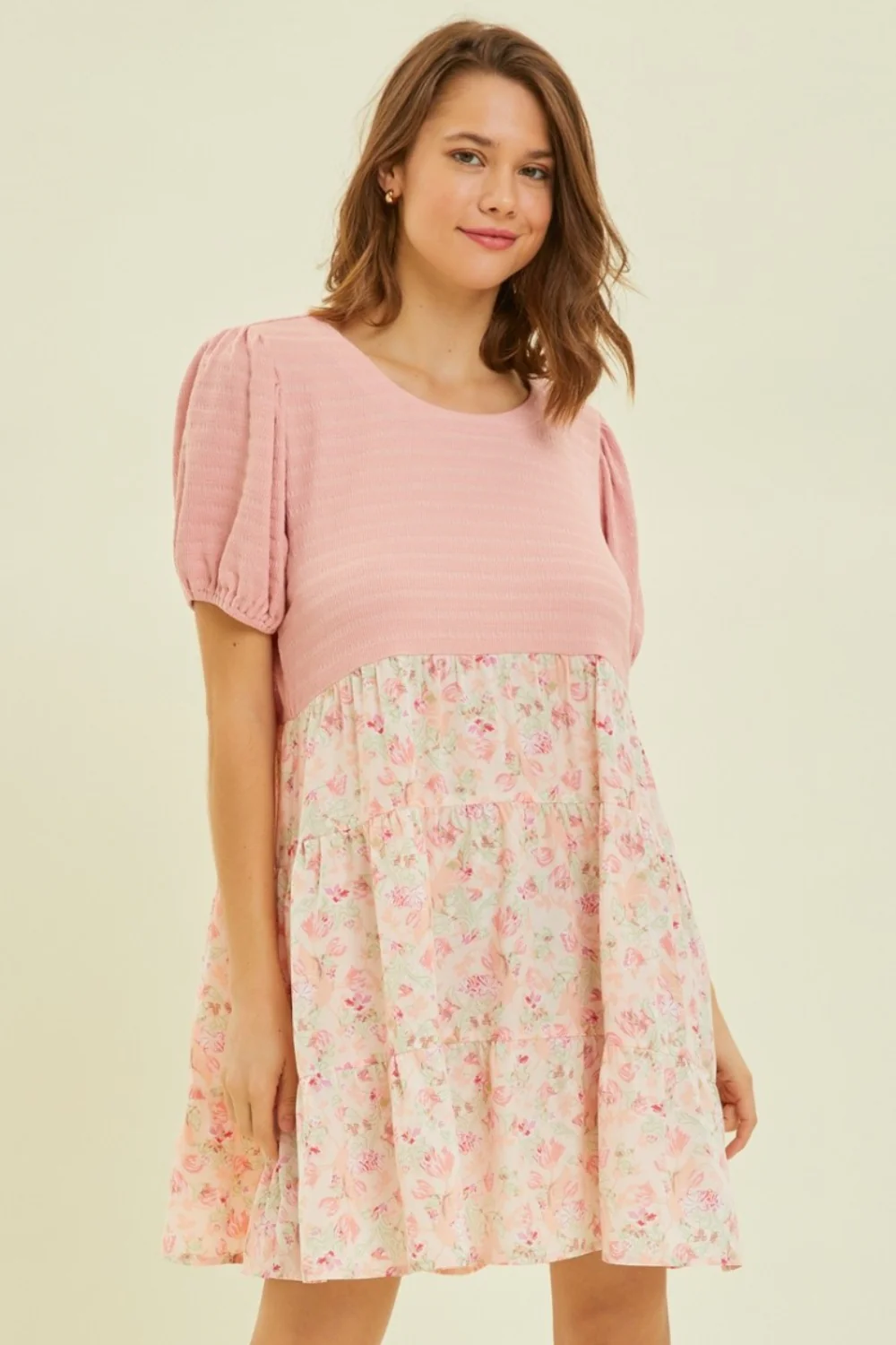 HEYSON Full Size Round Neck Floral Ruffle Hem Mini Dress - Image 2