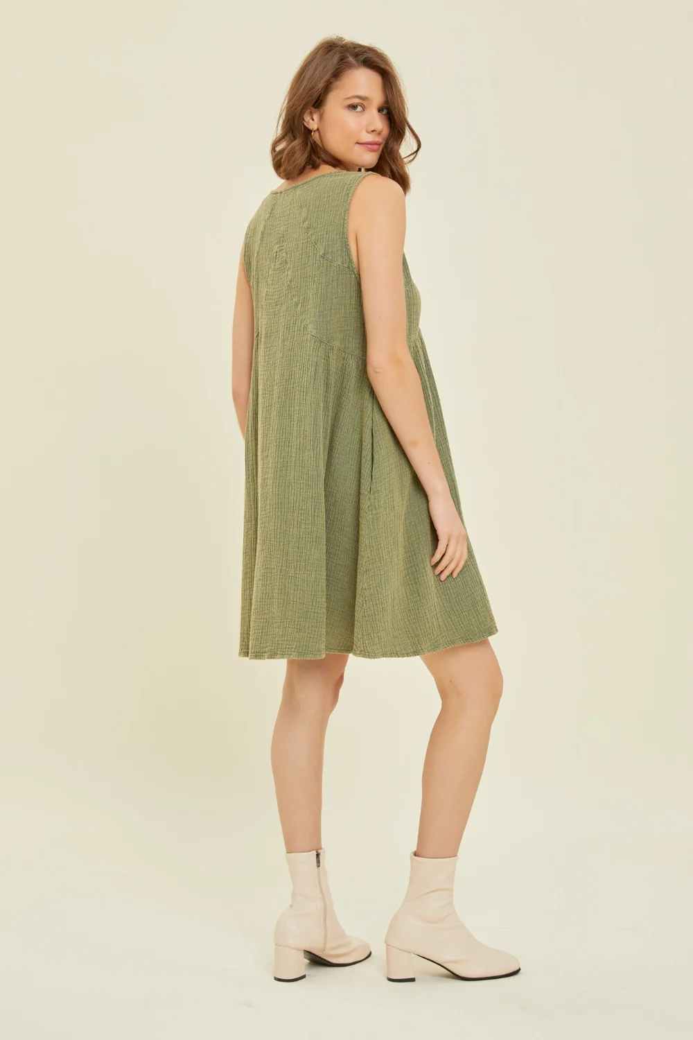 HEYSON Full Size Texture V-Neck Sleeveless Flare Mini Dress - Image 2