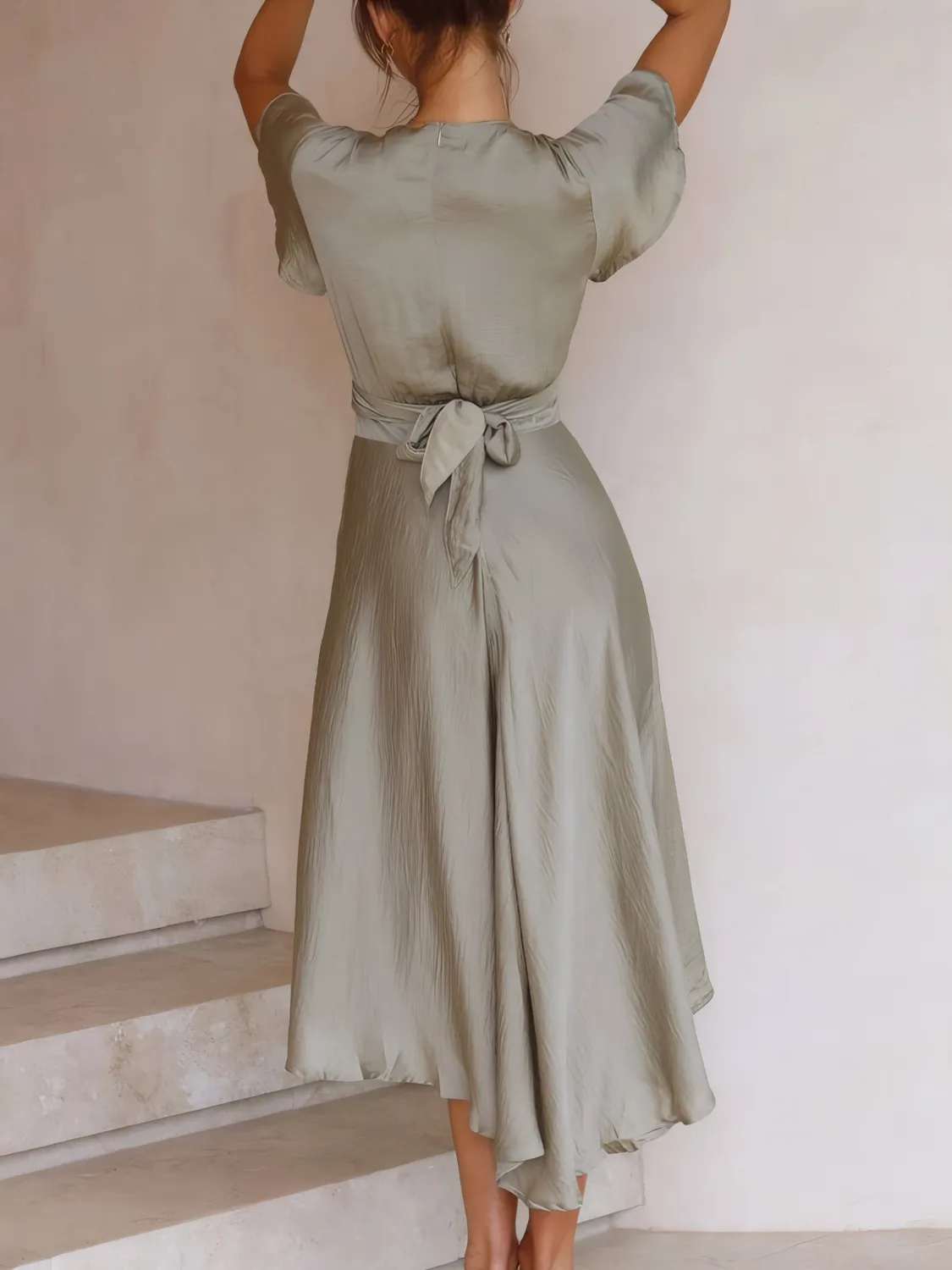 High-Low Plunge Flutter Sleeve Dress - Image 6