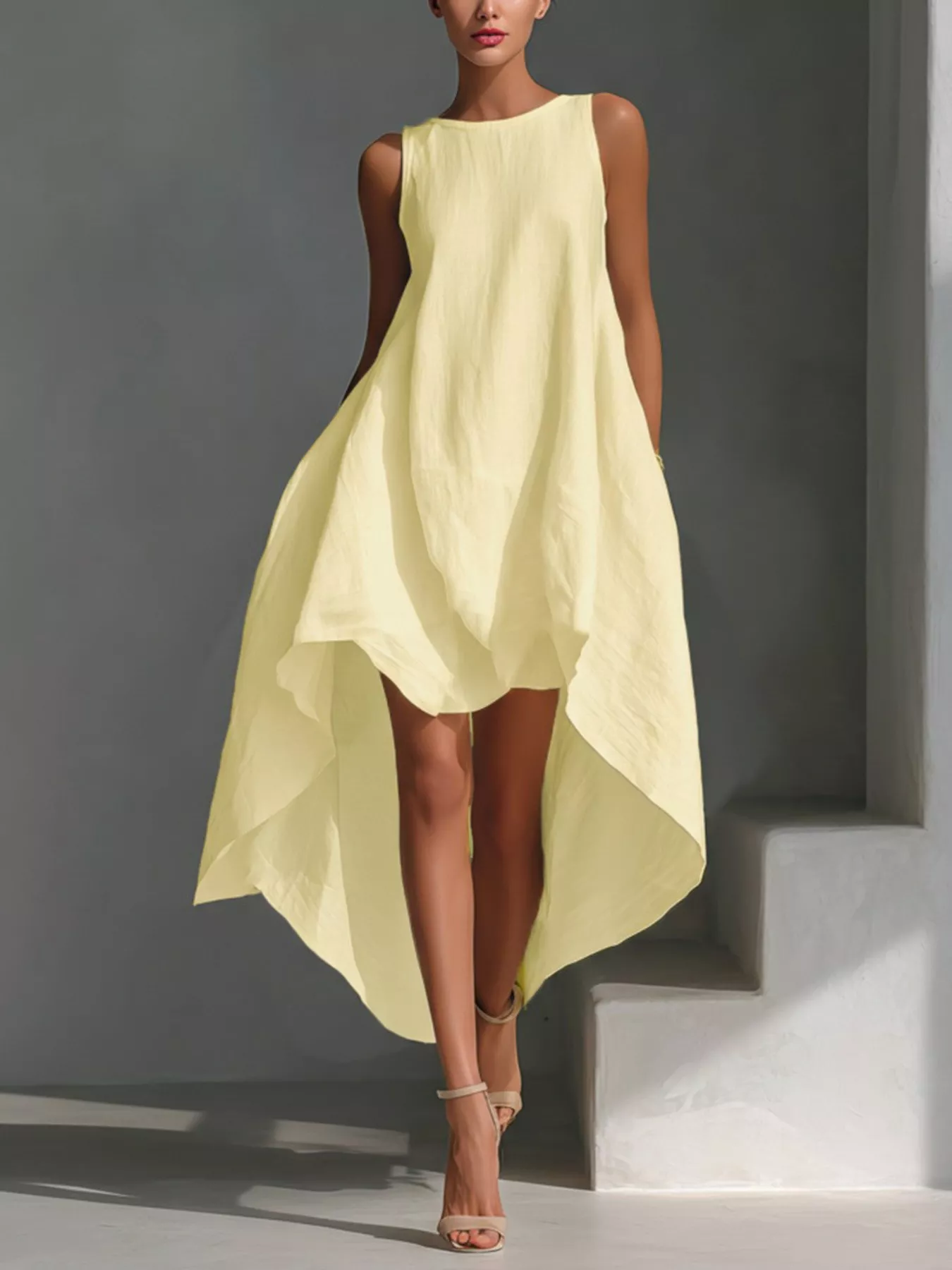 High-Low Round Neck Sleeveless Dress - Image 4