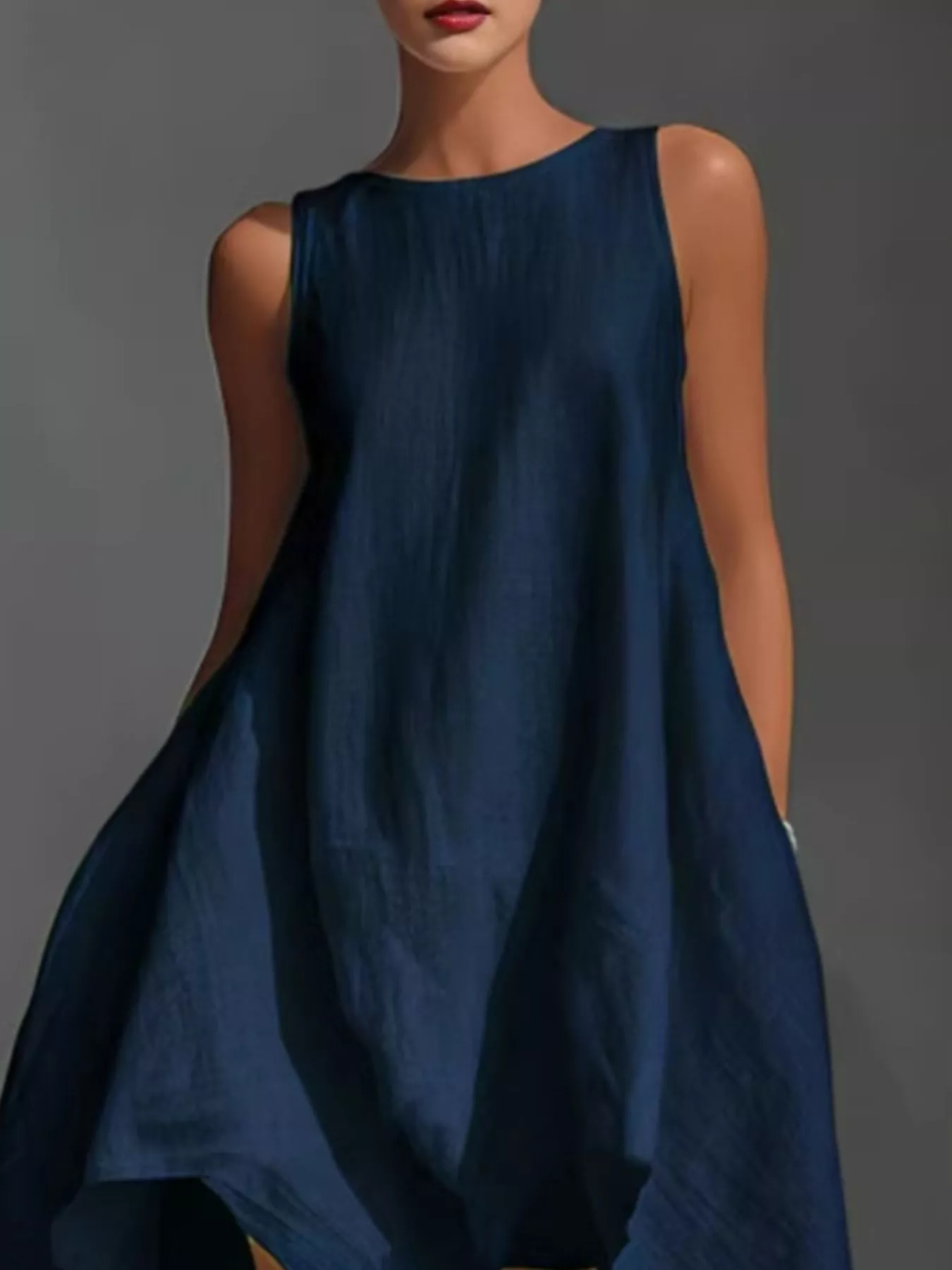 High-Low Round Neck Sleeveless Dress - Image 9