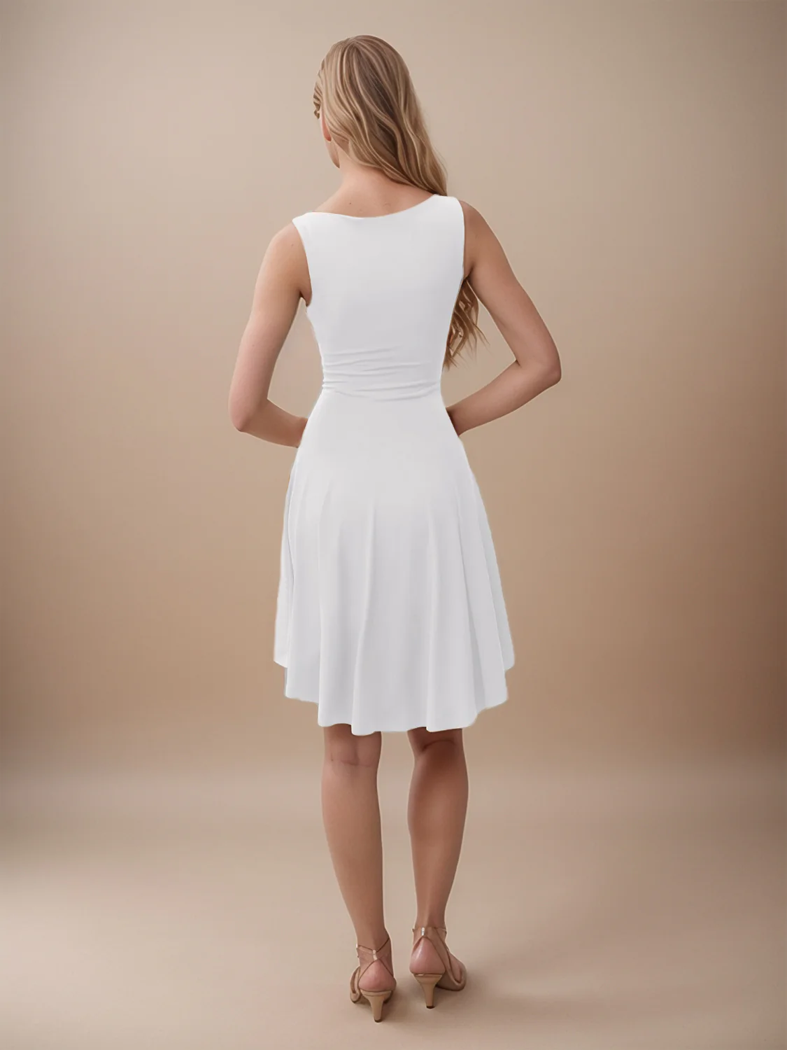 High-Low Round Neck Sleeveless Mini Dress - Image 9