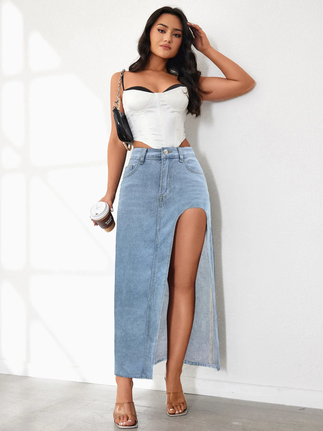 High Rise Slit Denim Skirt - Image 7
