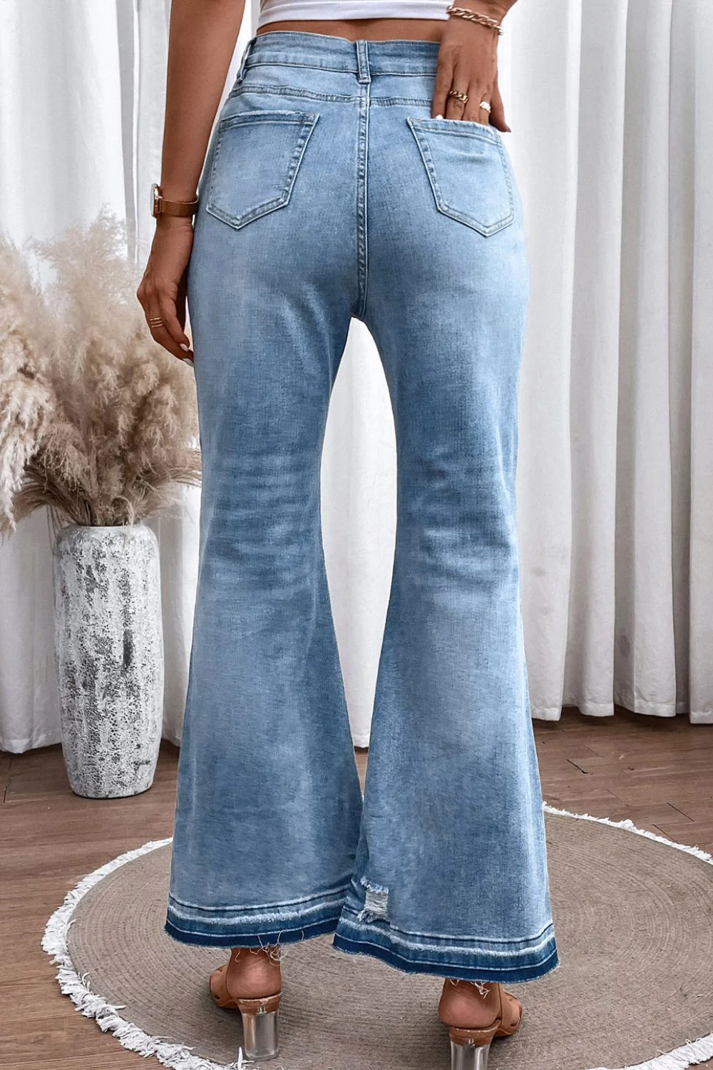 High Waist Button Fly Flared Jeans - Image 4