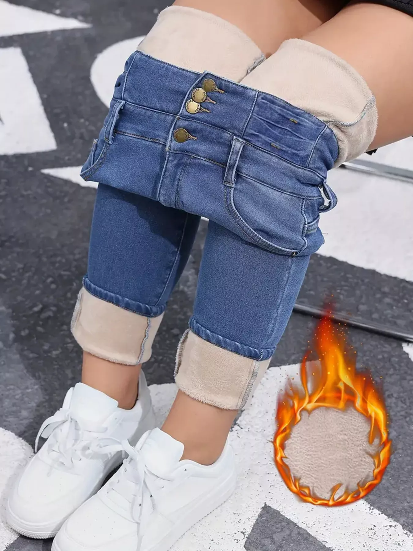 High Waist Button Fly Skinny Jeans - Image 8
