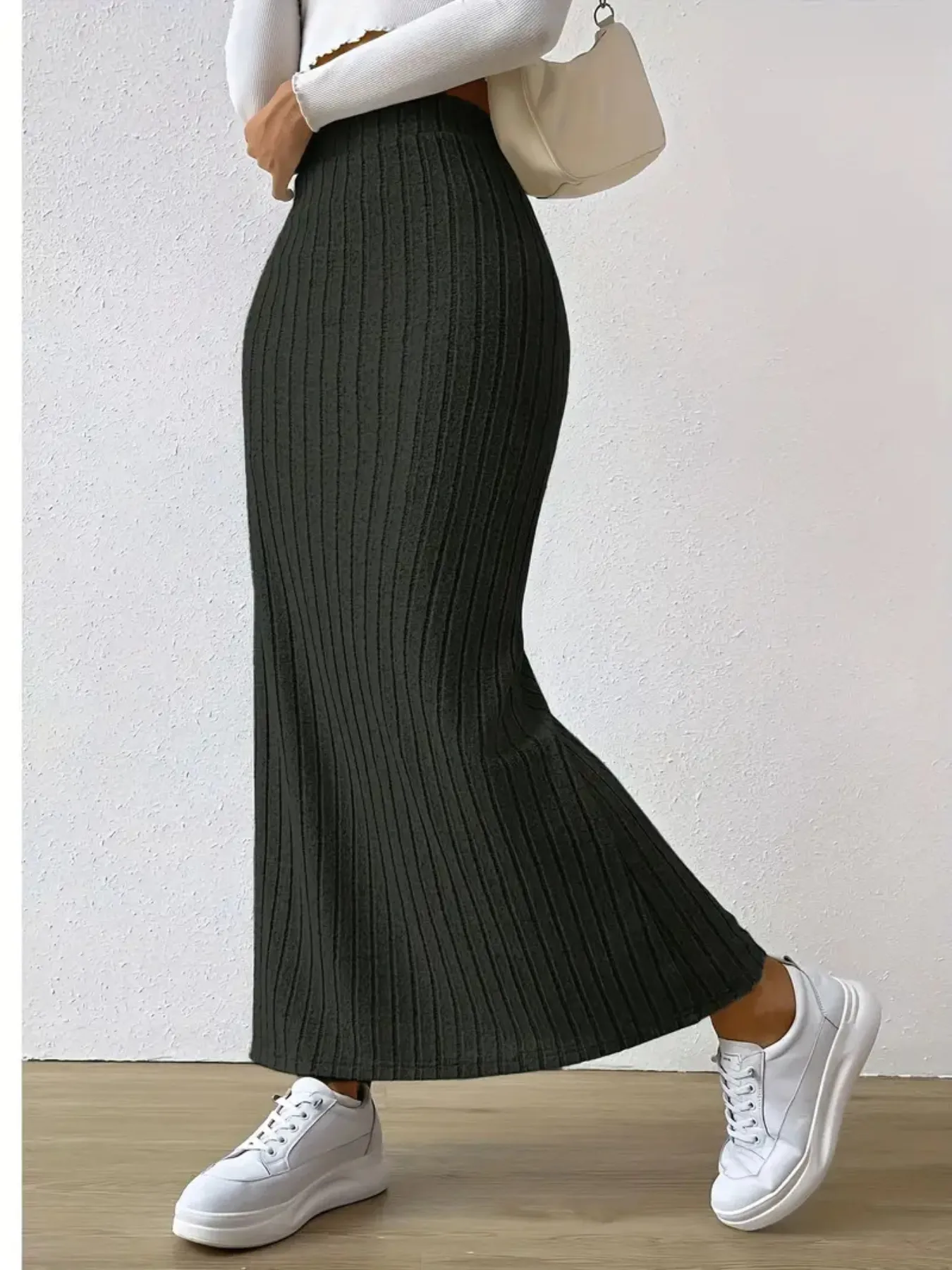 High Waist Ribbed Knit Maxi Skirt - Image 6