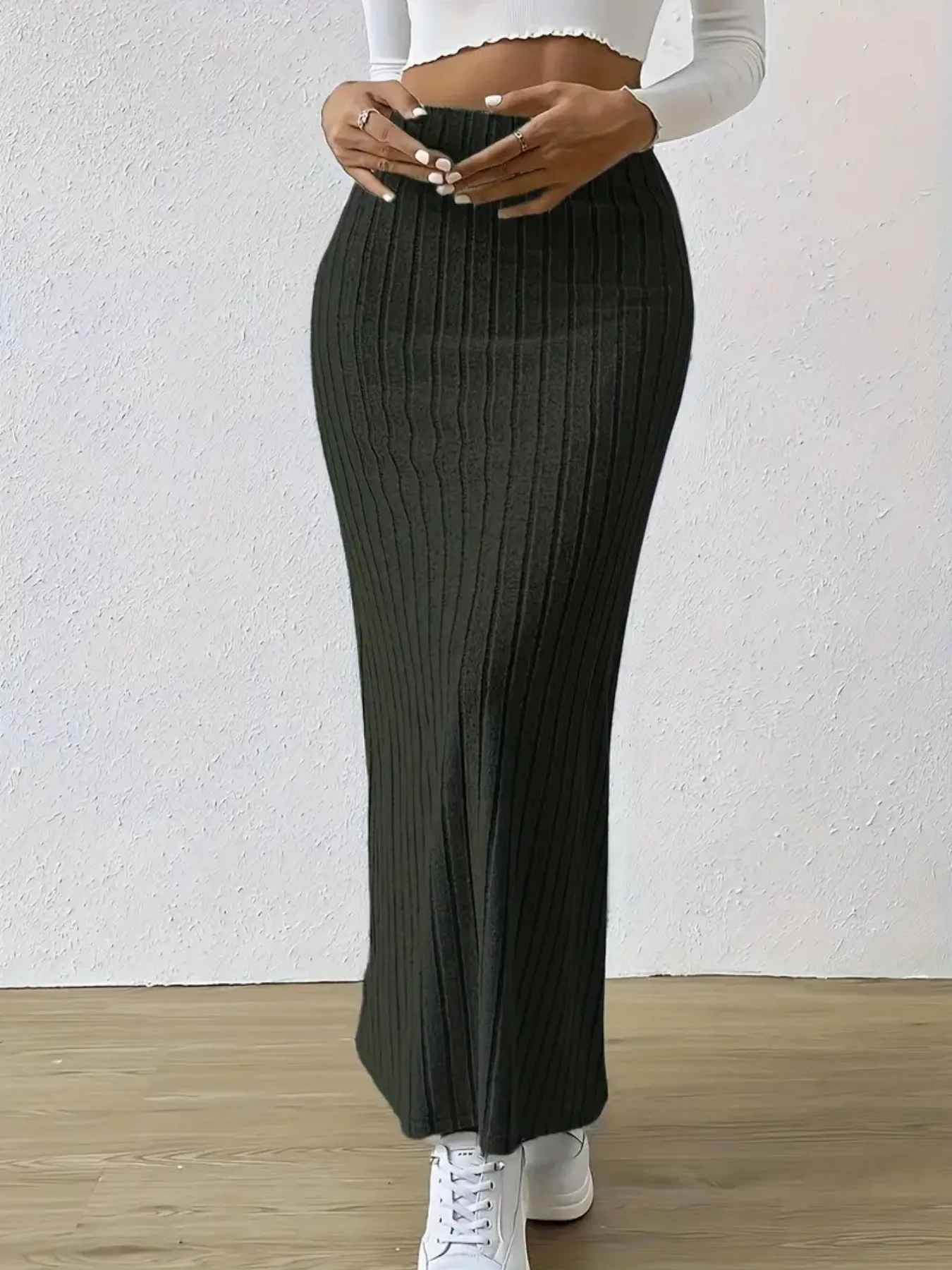 High Waist Ribbed Knit Maxi Skirt - Image 8