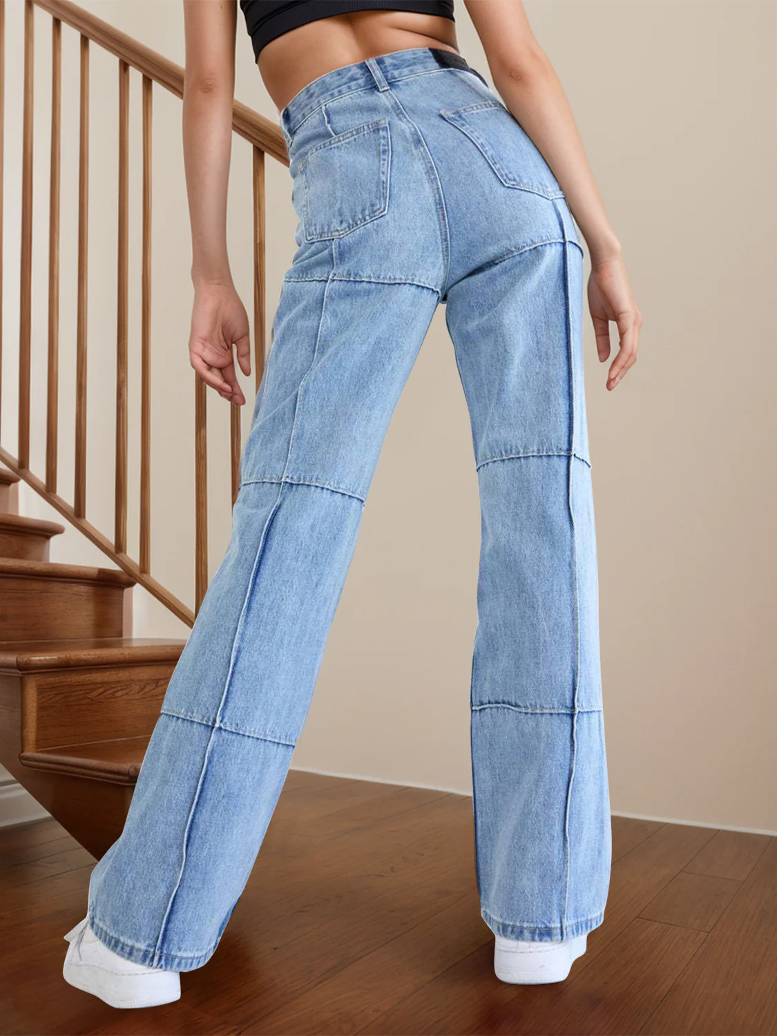 High Waist Straight Jeans with Pockets - Image 3