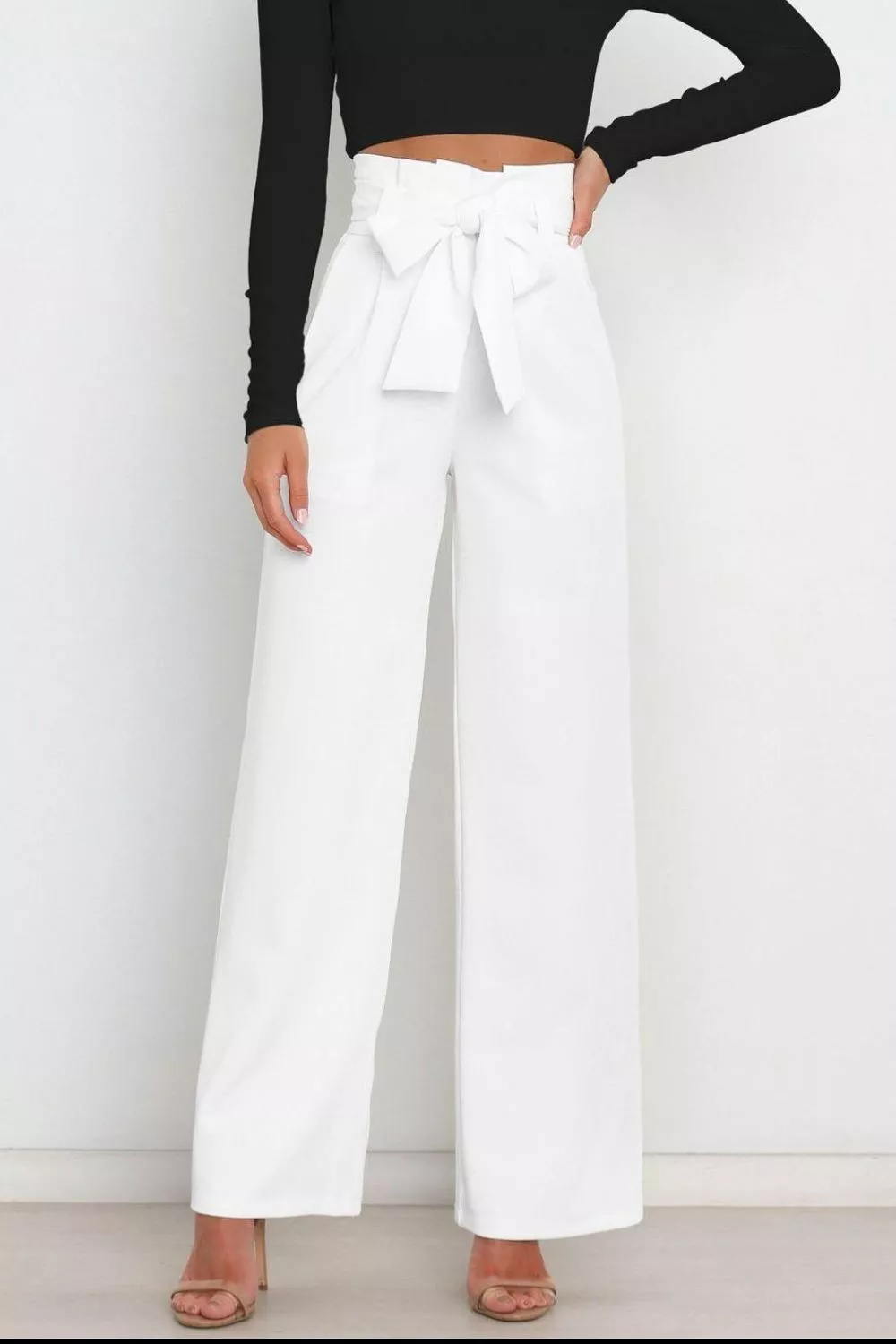 High Waist Tie Front Wide Leg Pants - Image 13