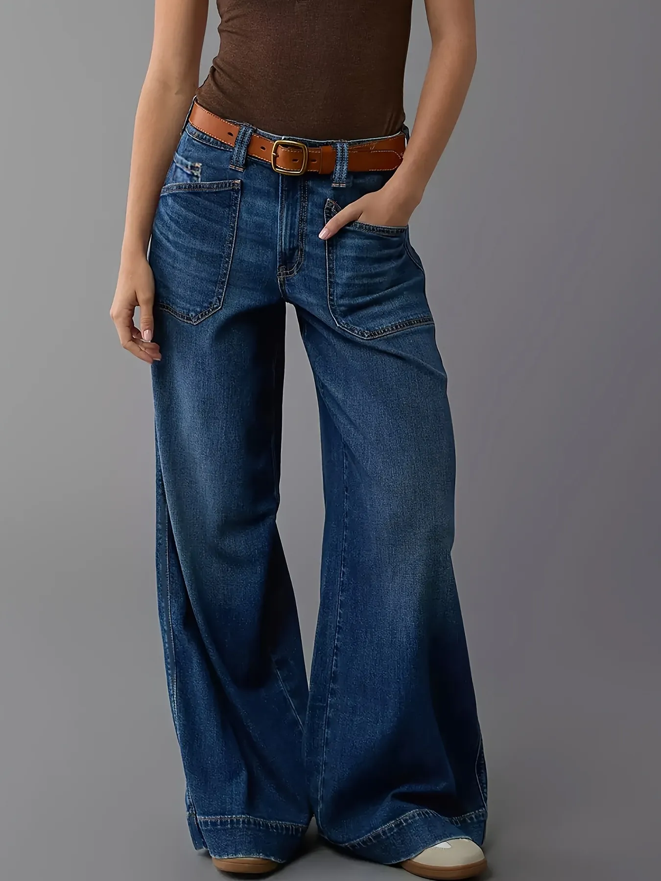 High Waist Wide Leg Wash Jeans - Image 2