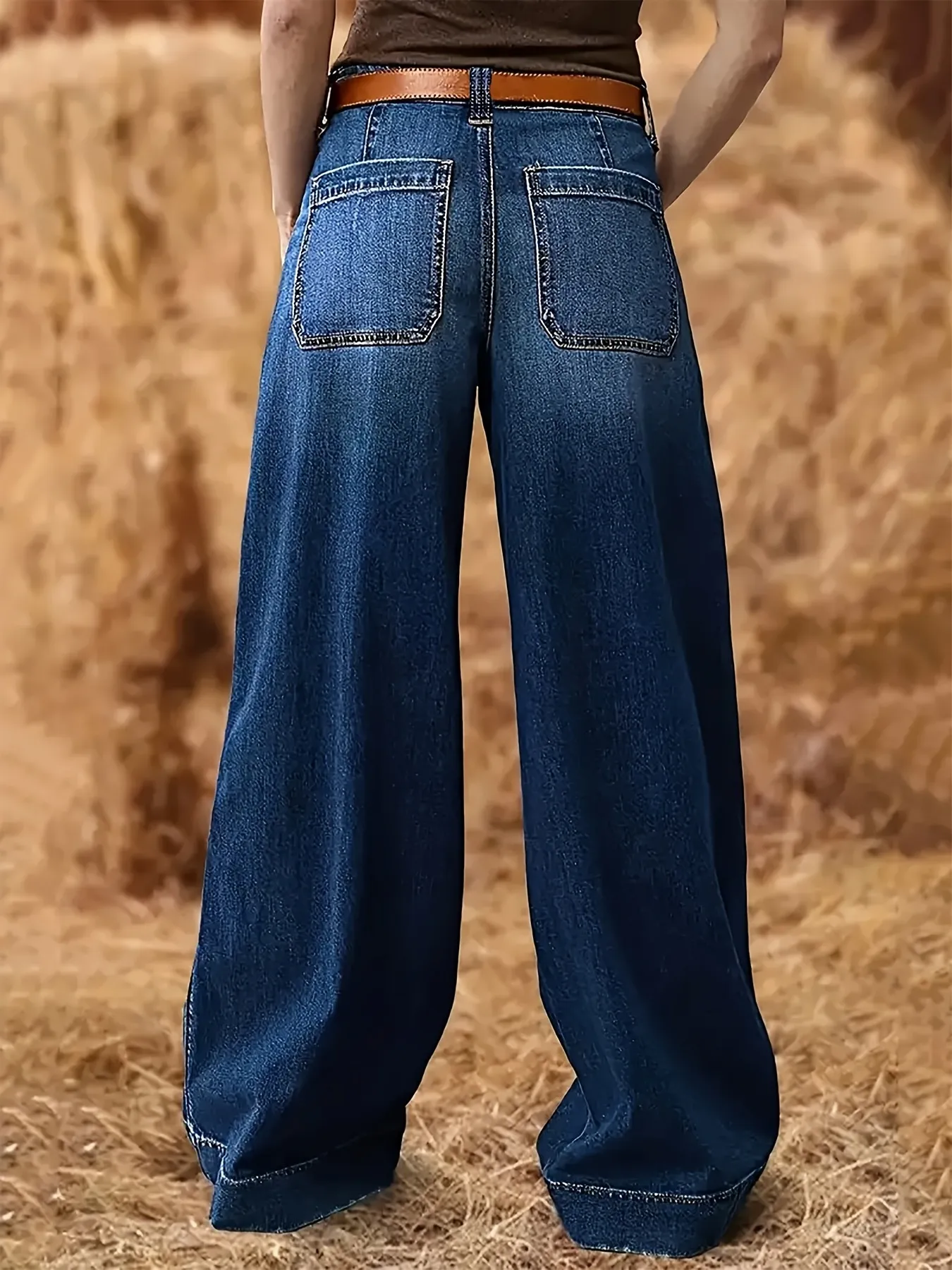 High Waist Wide Leg Wash Jeans - Image 3