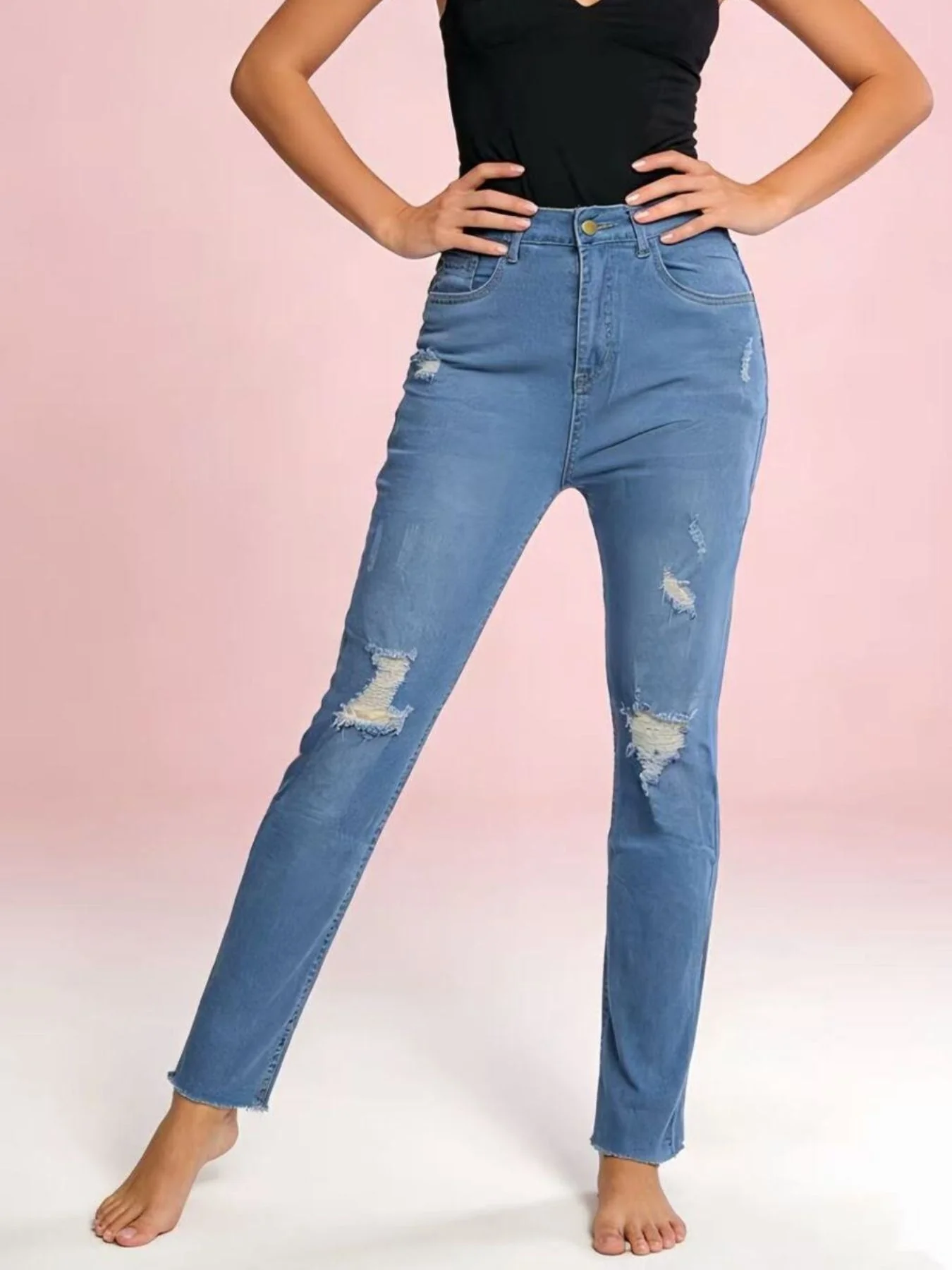 High-Waisted Distressed Jeans - Image 3