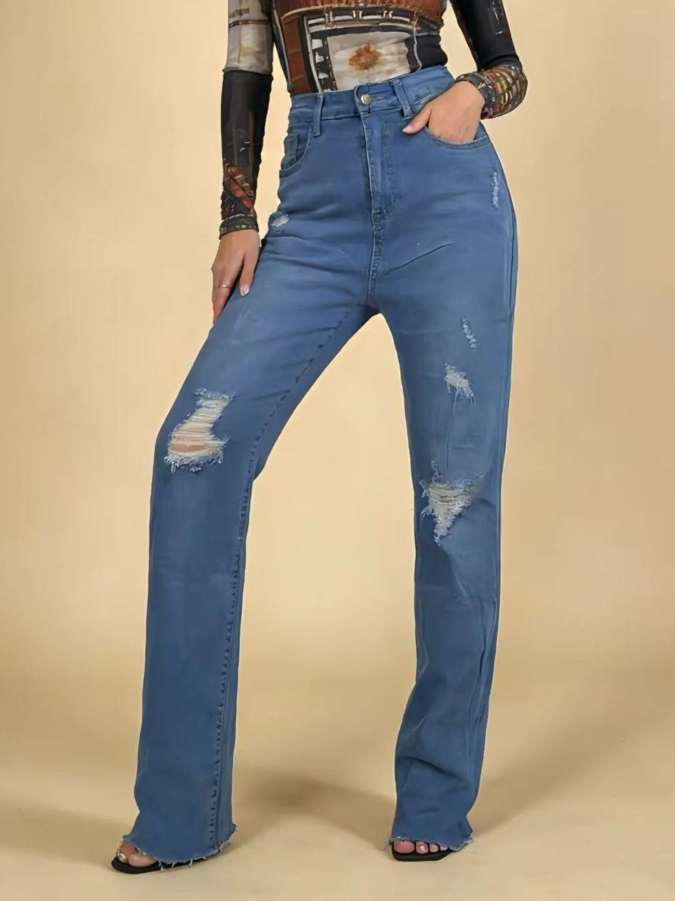High-Waisted Distressed Jeans - Image 5
