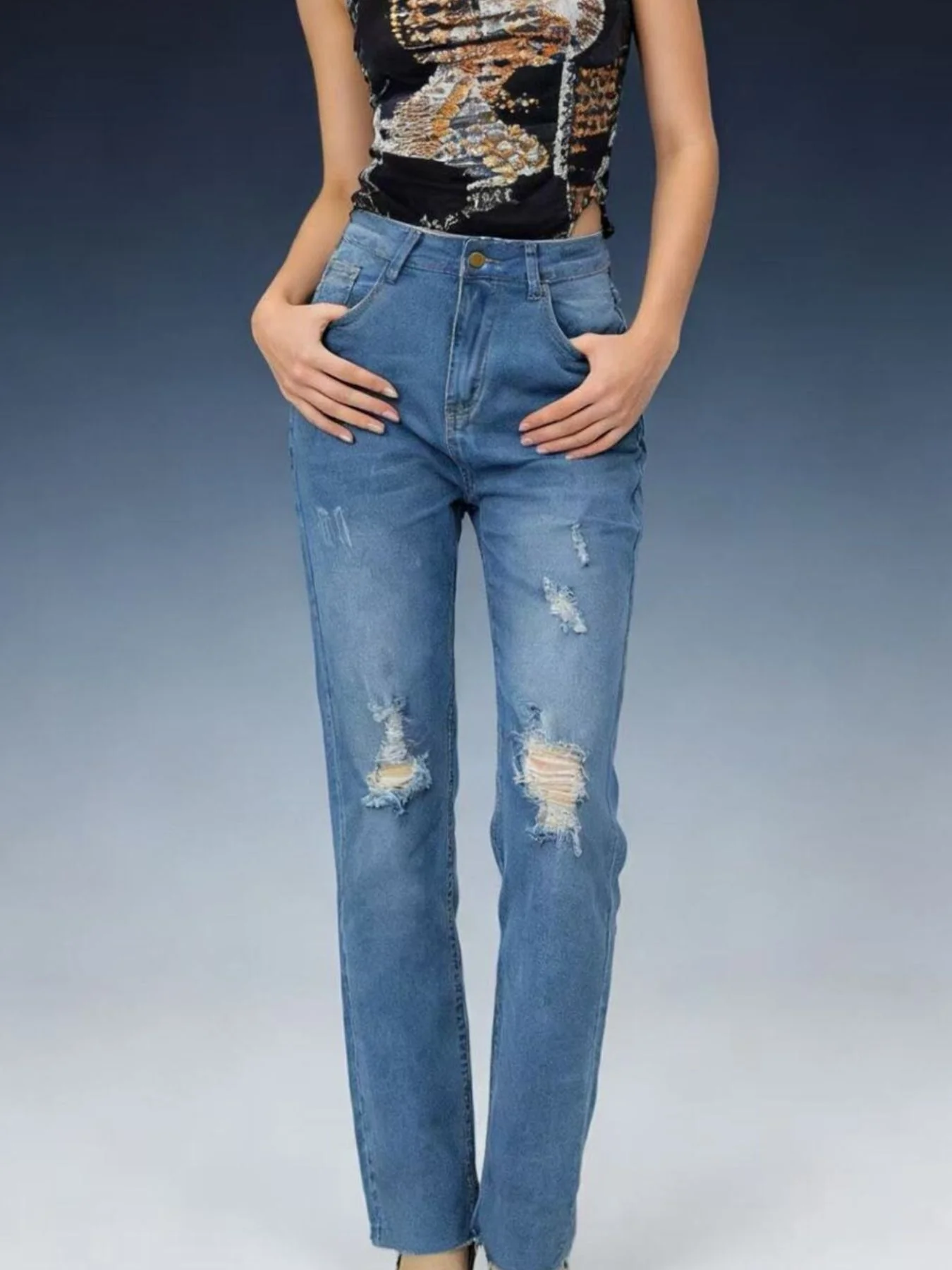 High-Waisted Distressed Jeans - Image 7