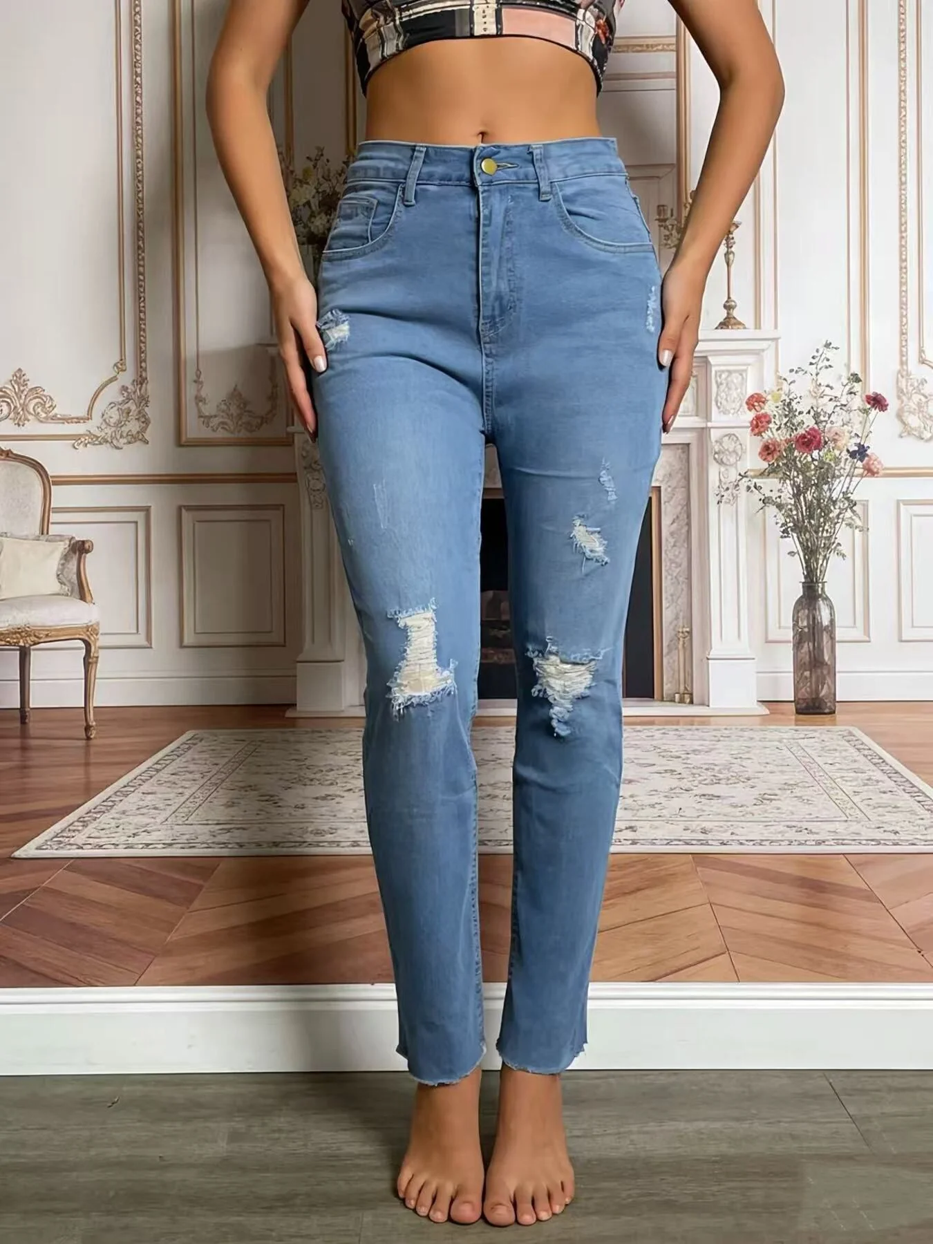 High-Waisted Distressed Jeans - Image 8