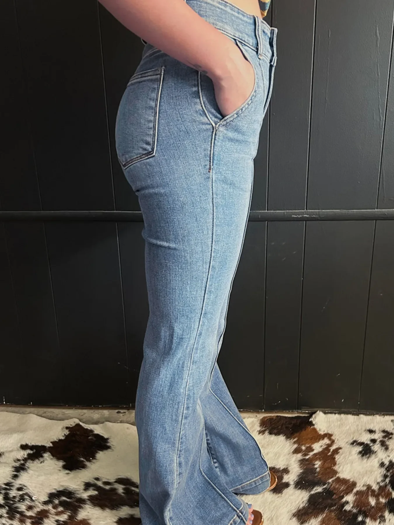 High-Waisted Flare Jeans with Seam Detail - Image 3