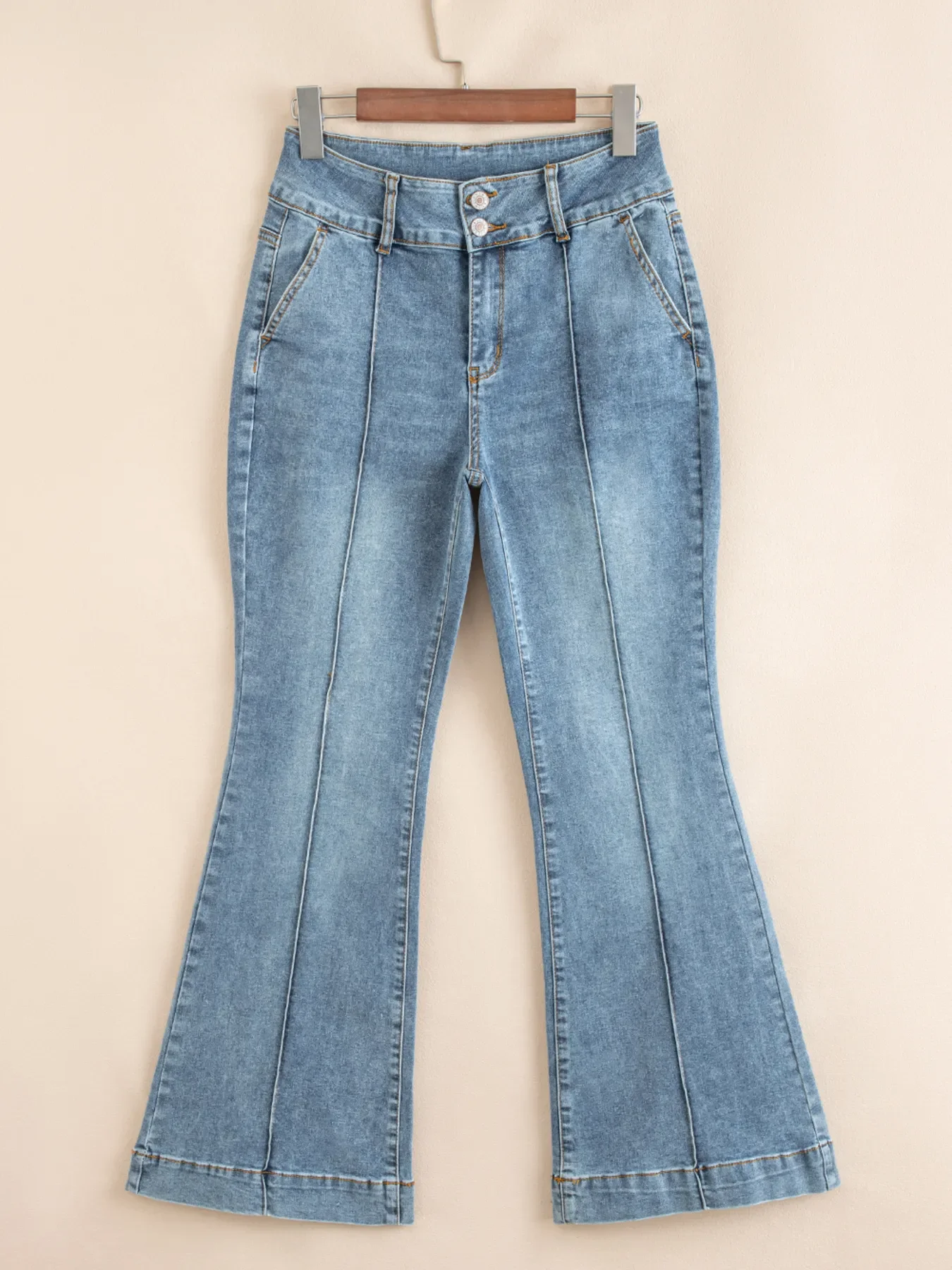 High-Waisted Flare Jeans with Seam Detail - Image 4