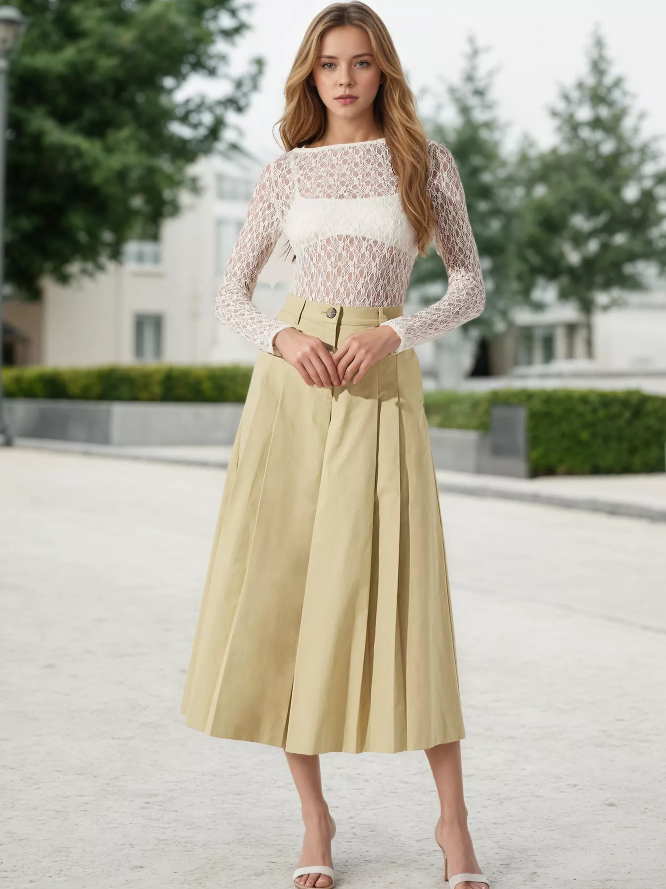 High-Waisted Pleated Wide-Leg Cropped Pants - Image 3