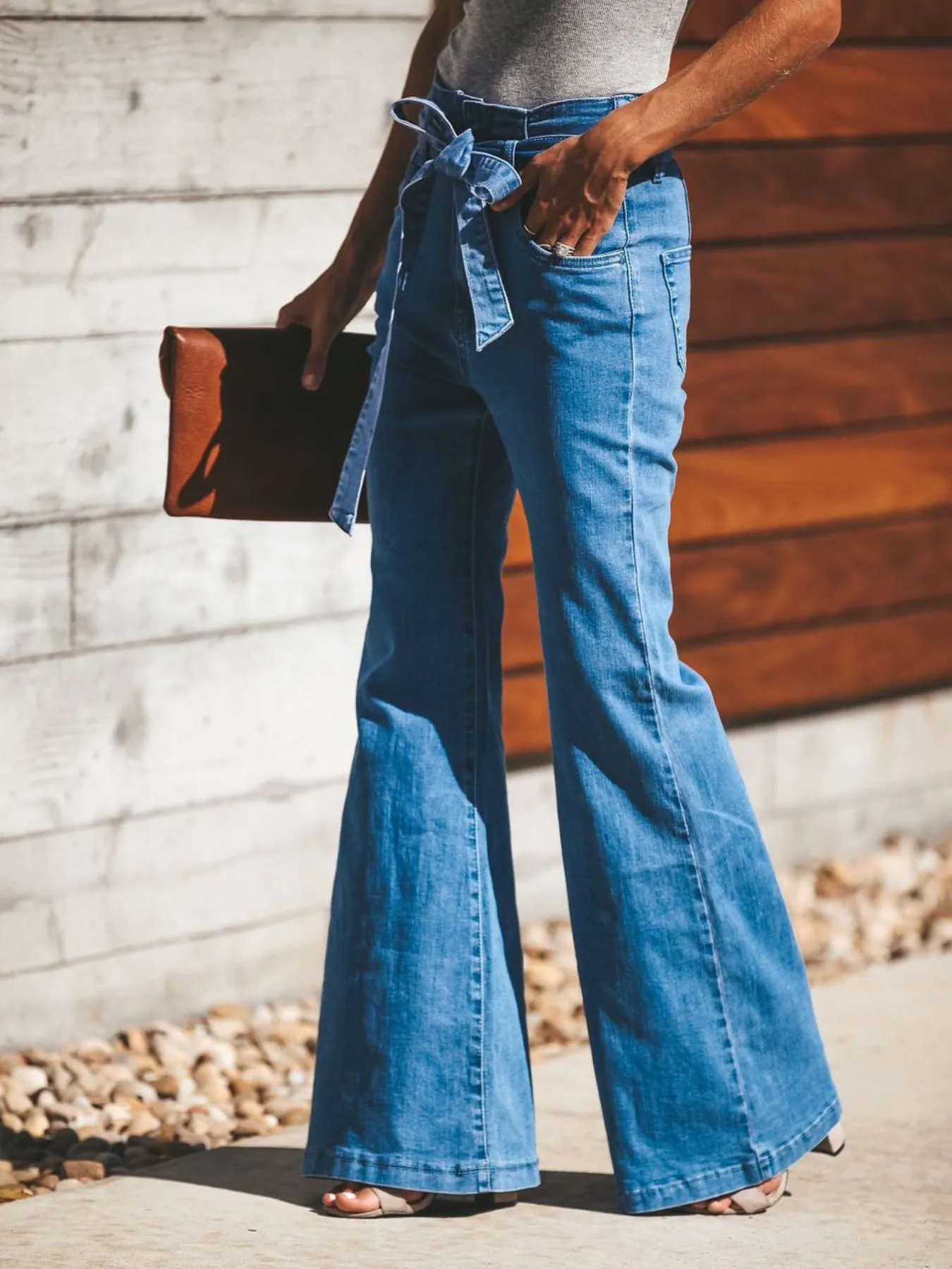 High-Waisted Tie-Front Flare Jeans - Image 2